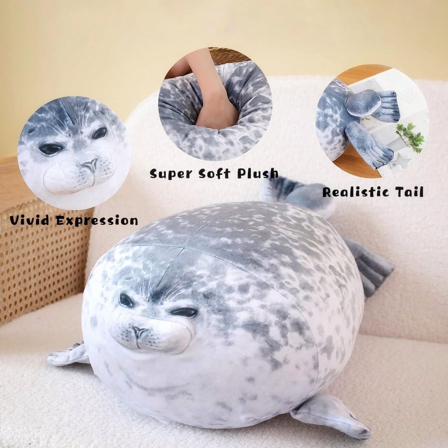 LUXSIT 23.8 Inch Chubby Blob Seal Pillow — Large Plush Seal Toy for Cozy Cuddles, Decor, and Gifts