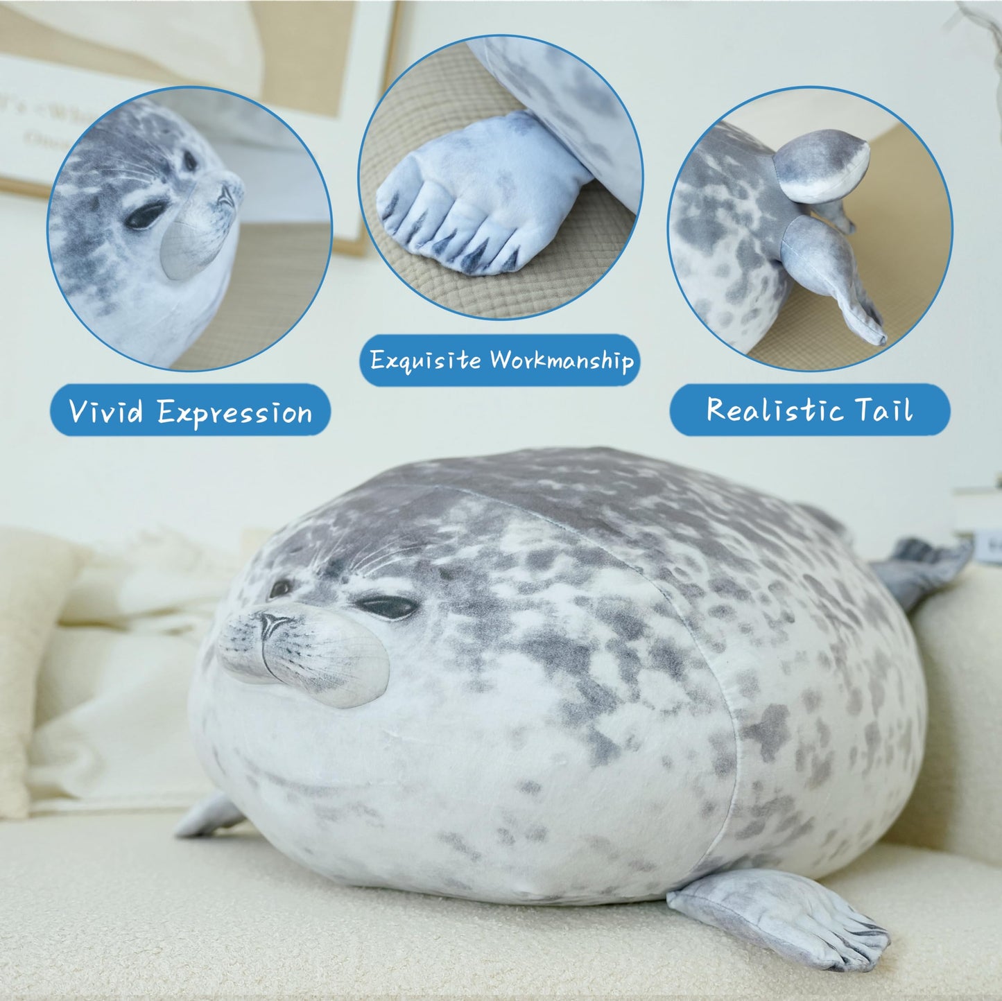 LUXSIT 31.5-Inch Chubby Seal Pillow – Large Plush Seal Toy for Kids & Adults