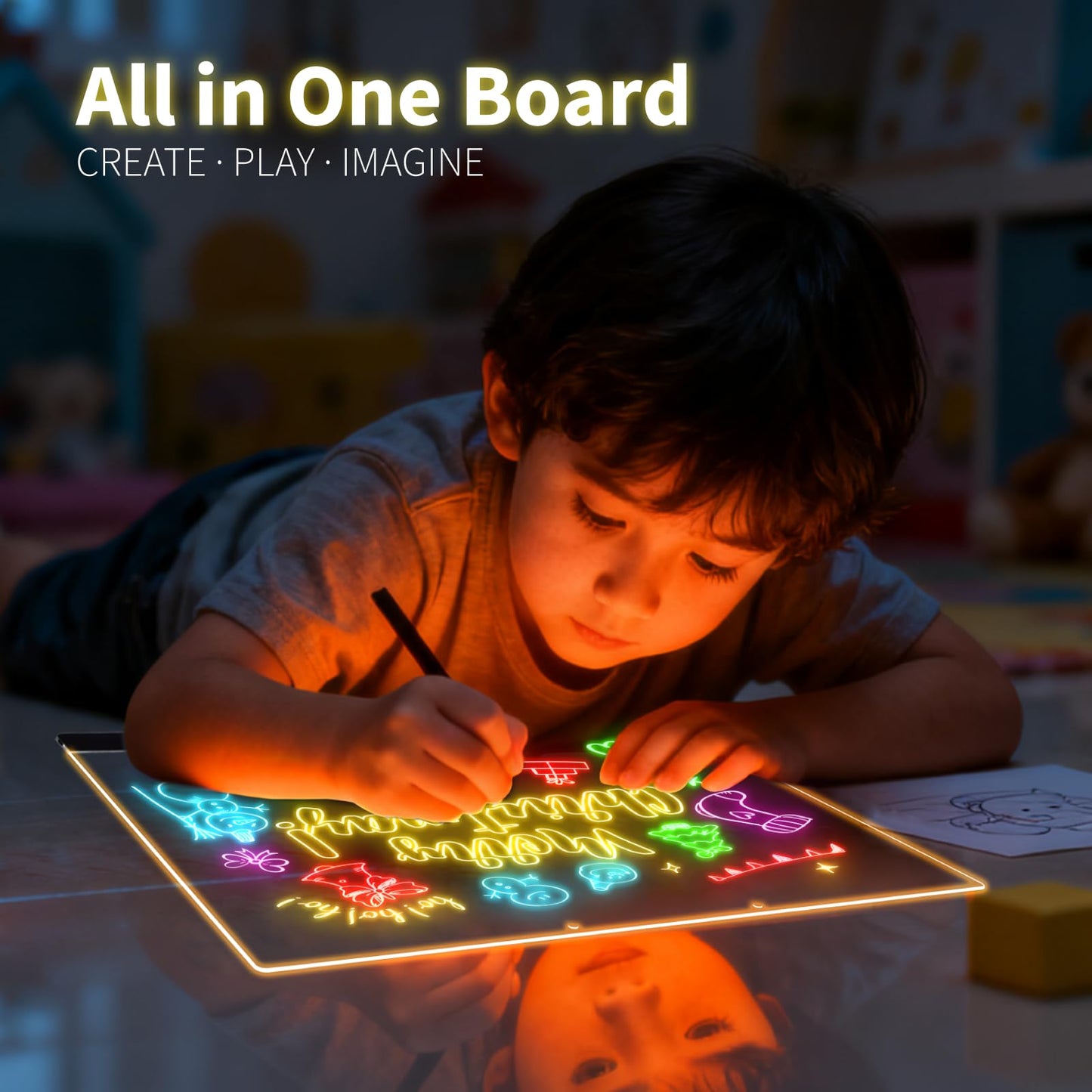 LuxuMach 16.2-Inch LED Note Board with Colors – Light Up Acrylic Drawing Board for Kids, USB Powered & Stand