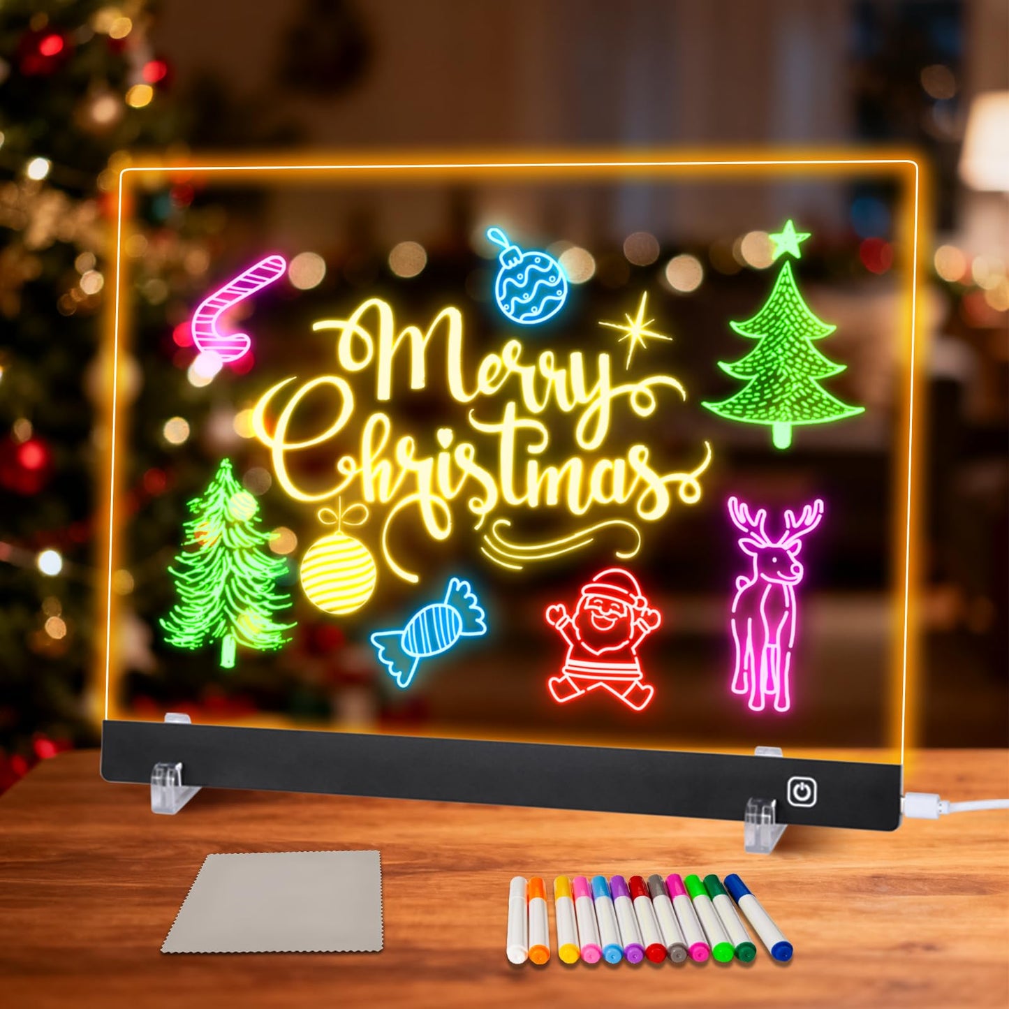 LuxuMach 16.2-Inch LED Note Board with Colors – Light Up Acrylic Drawing Board for Kids, USB Powered & Stand
