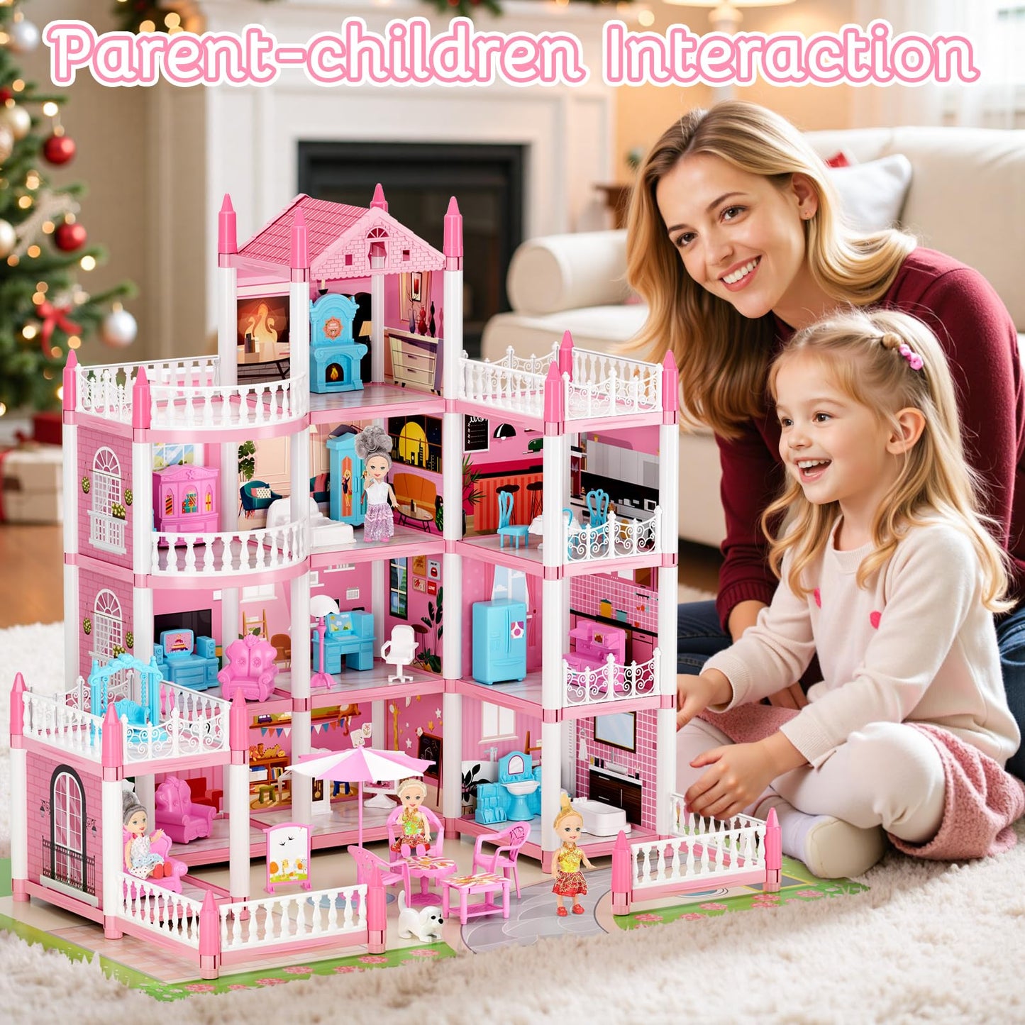 LUYE 4 Stories Doll House for Girls – 11 Rooms, Lights, DIY 4-Story Playset (Ages 6+)