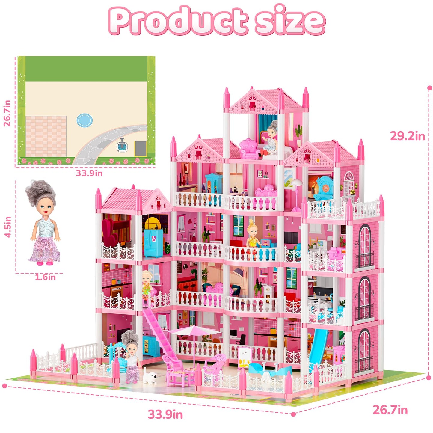 LUYE 5-Story Dream Doll House with 19 Rooms, Lights & Dolls – STEM Gift for Girls 6–16