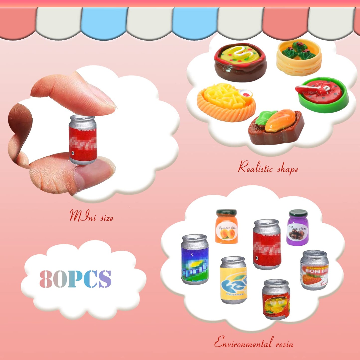 LUYI 80-Piece Mini Food & Drink Set for Dollhouse Kitchen – Resin Play Food Toys
