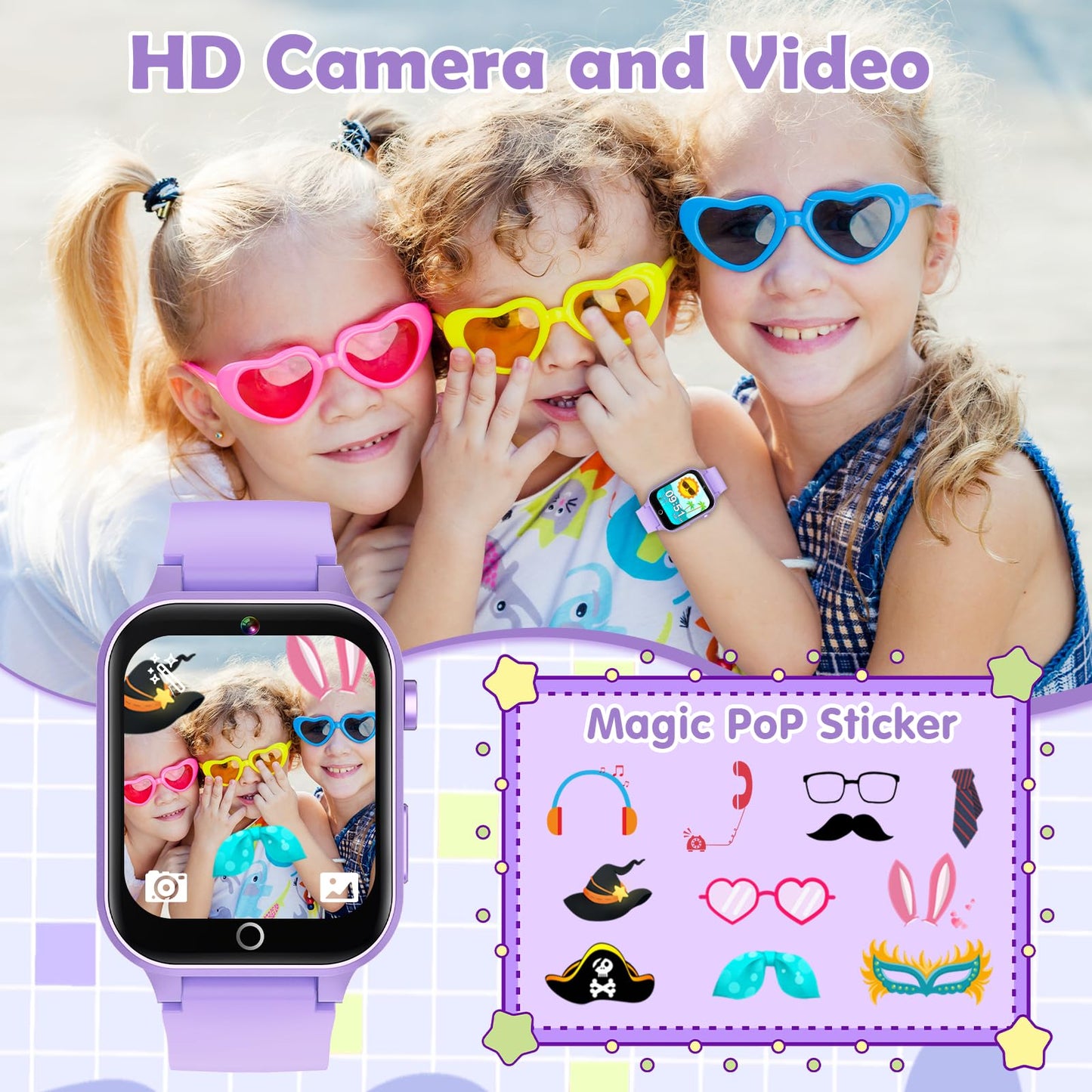 Luyiilo Kids Games Watch Purple – 26 Puzzle Games, Touch Screen, 300k Camera, 7–14 Day Battery