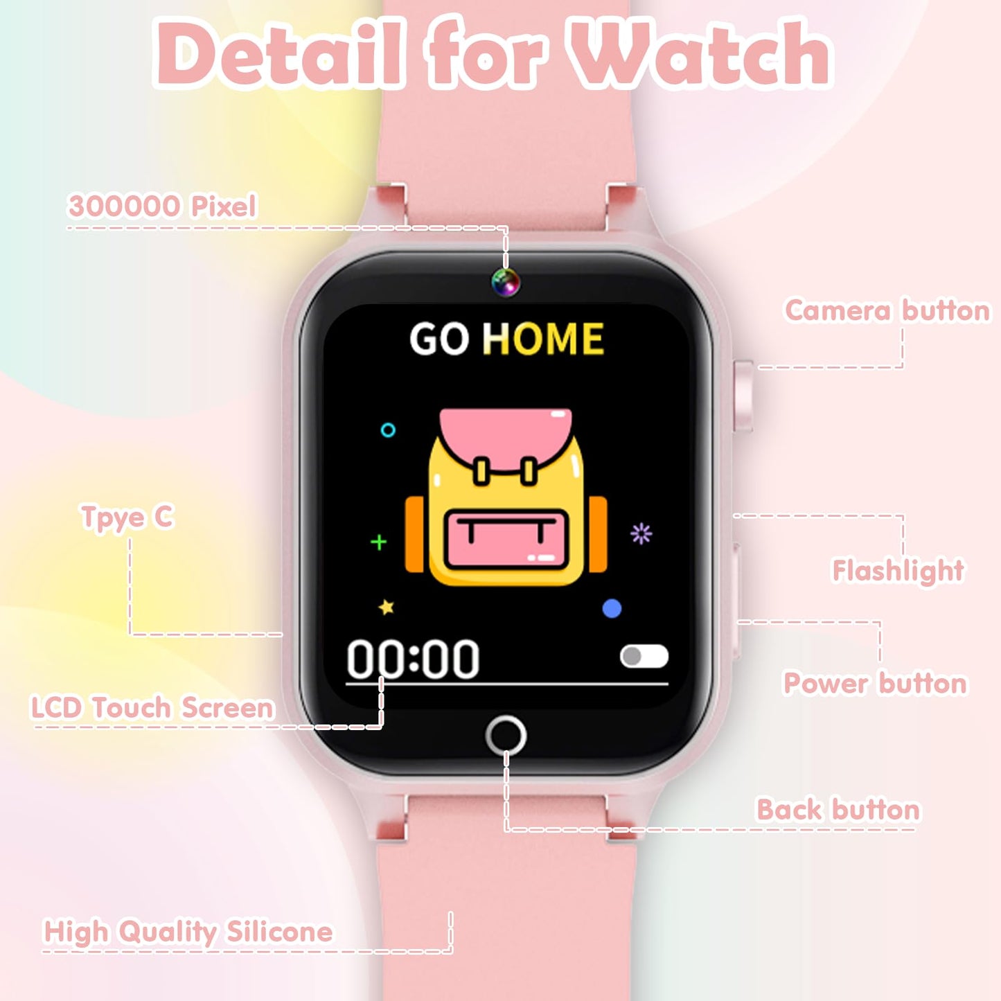 Luyiilo Kids Games Watch Soft Pink – 26 Puzzle Games, Touch Screen, 300K Camera, Gift for Ages 4–12