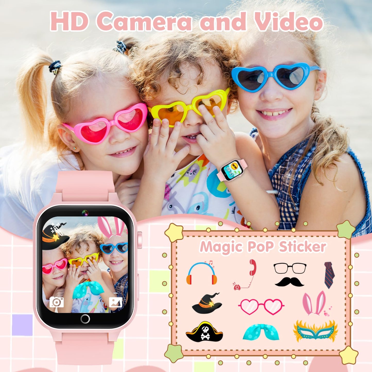 Luyiilo Kids Games Watch Soft Pink – 26 Puzzle Games, Touch Screen, 300K Camera, Gift for Ages 4–12