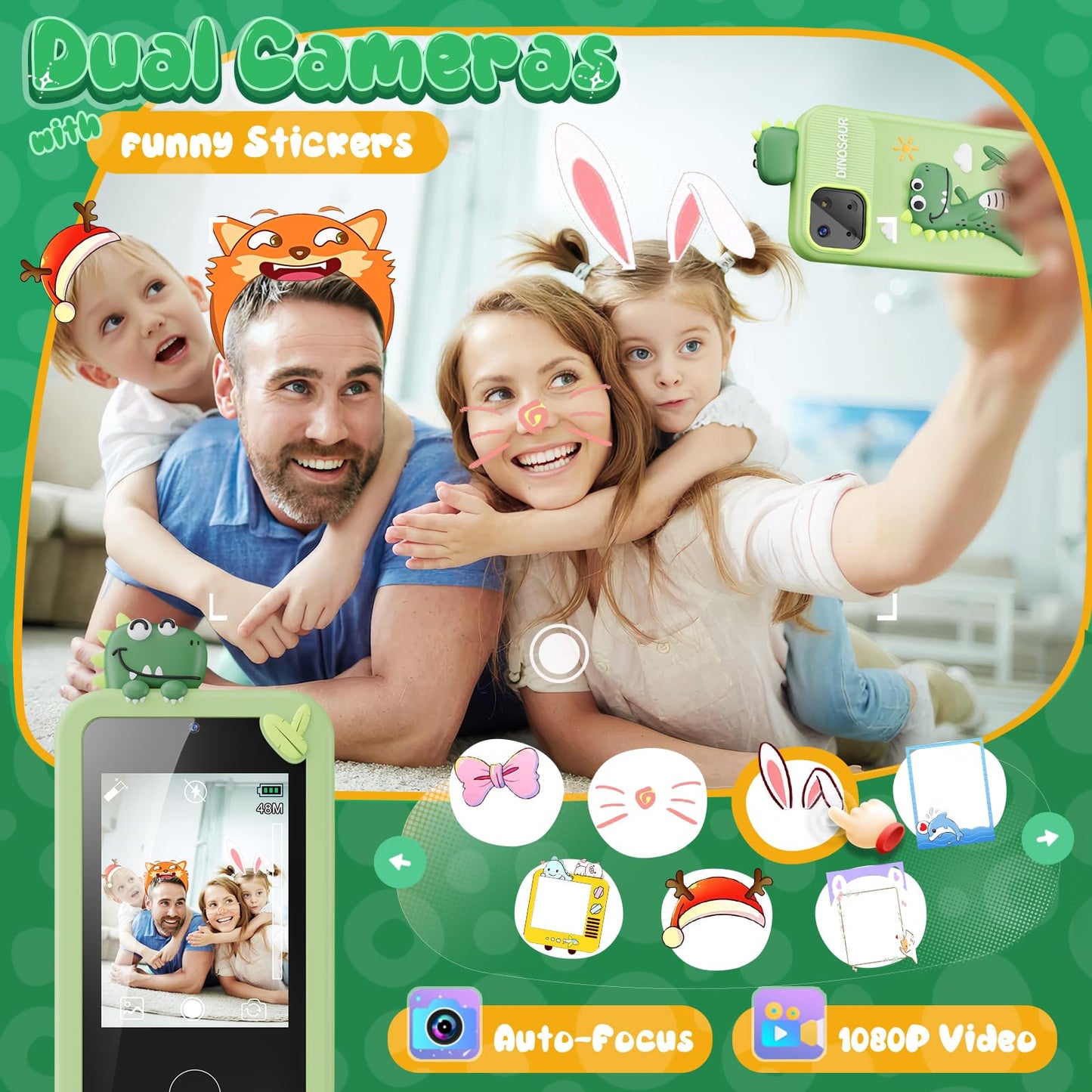 Luyiilo Kids Smart Phone Toy for Boys – 2.8" Touchscreen, 16 Learning Games, Dual Camera, 8G SD Card