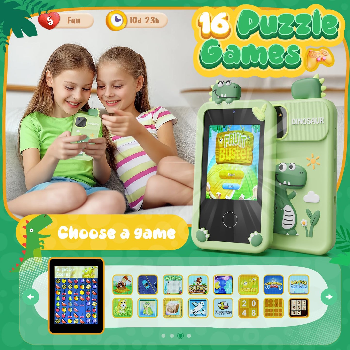 Luyiilo Kids Smart Phone Toy for Boys – 2.8" Touchscreen, 16 Learning Games, Dual Camera, 8G SD Card