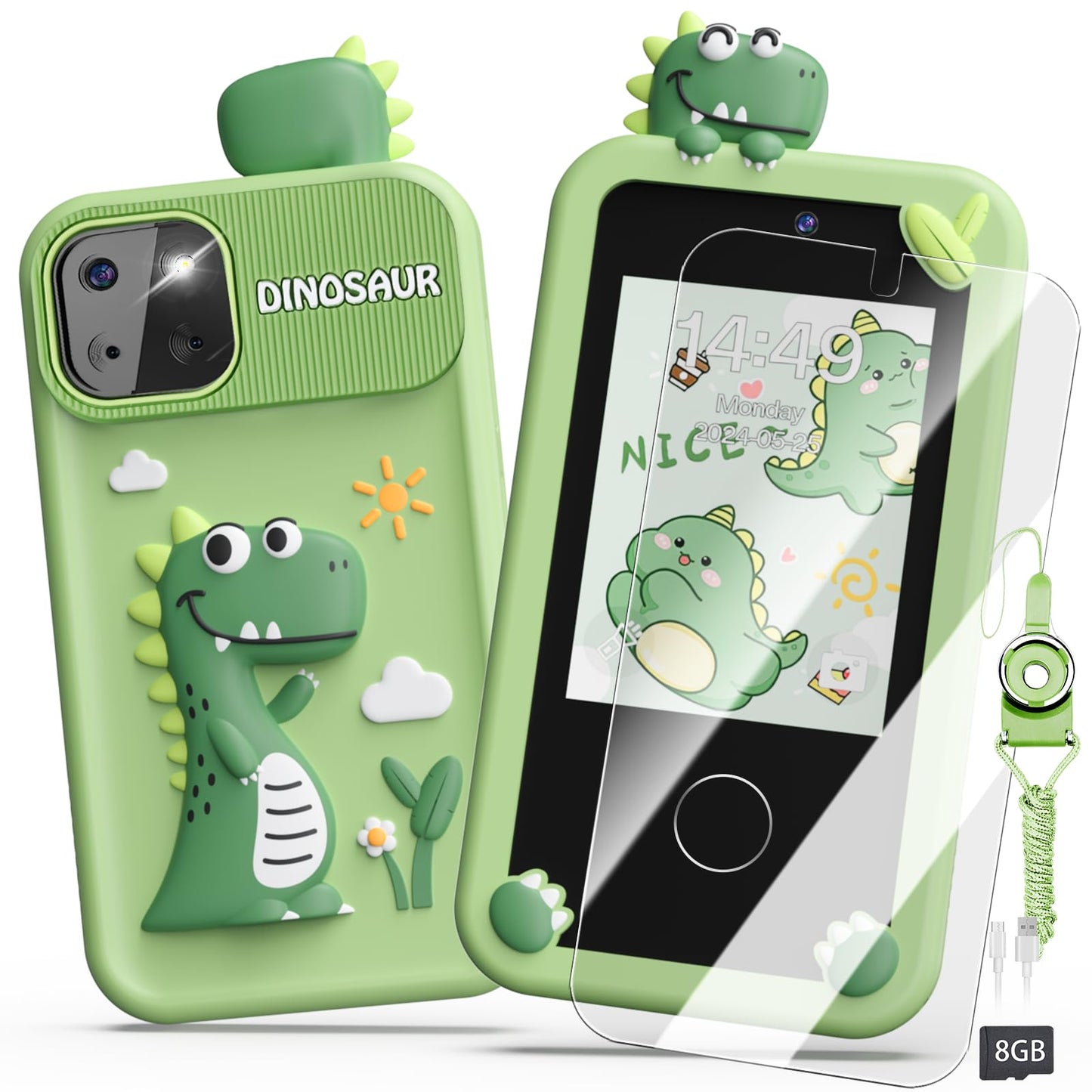 Luyiilo Kids Smart Phone Toy for Boys – 2.8" Touchscreen, 16 Learning Games, Dual Camera, 8G SD Card