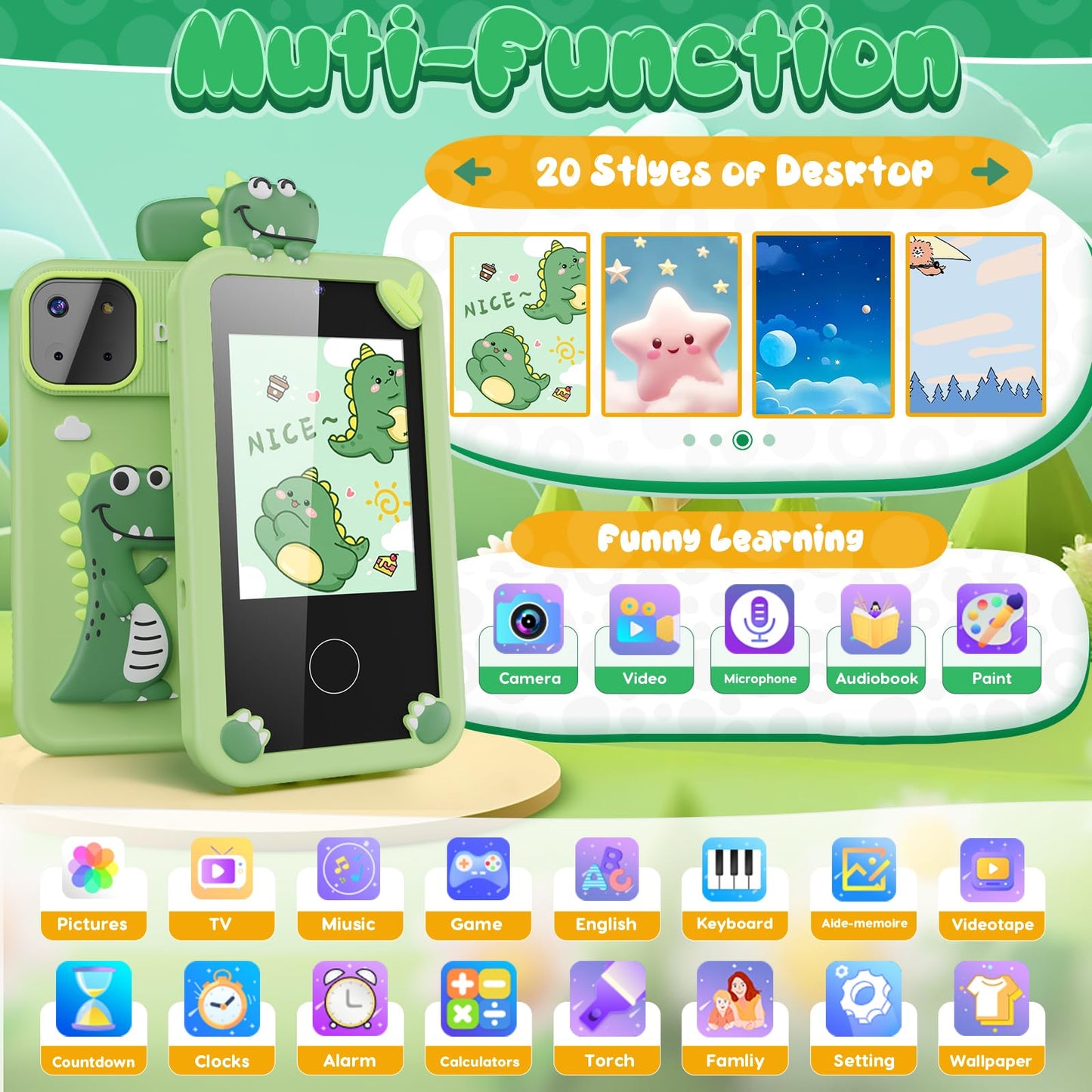Luyiilo Kids Smart Phone Toy for Boys – 2.8" Touchscreen, 16 Learning Games, Dual Camera, 8G SD Card