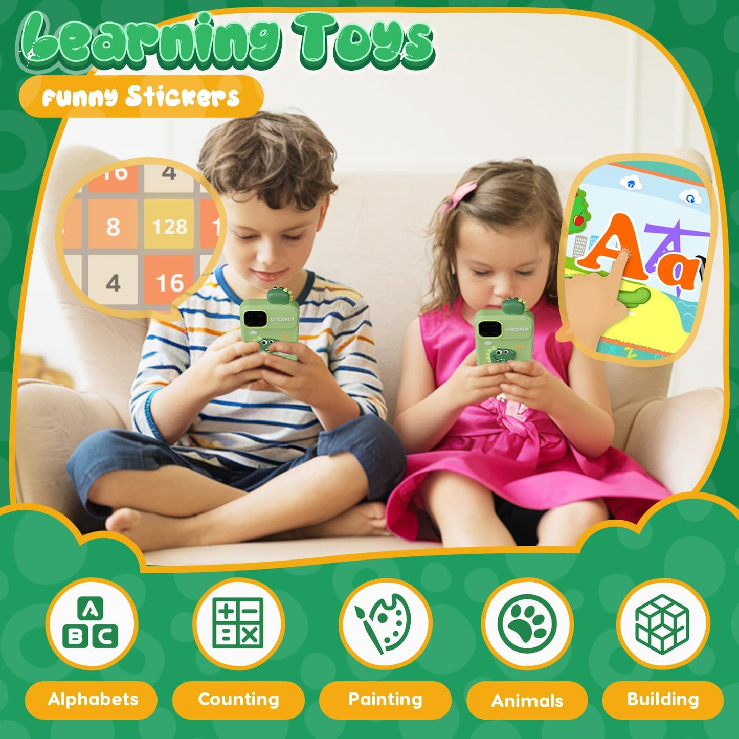 Luyiilo Kids Smart Phone Toy for Boys – 2.8" Touchscreen, 16 Learning Games, Dual Camera, 8G SD Card