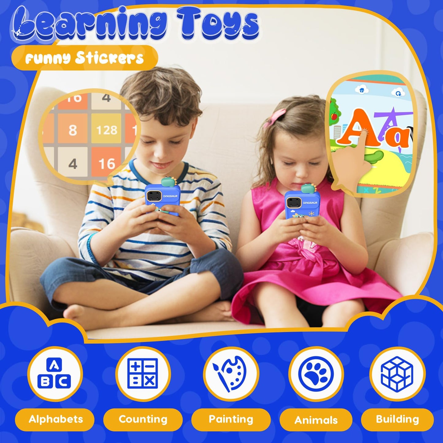 Luyiilo Kids Smart Phone Toy for Boys – 2.8-inch Touchscreen, 16 Learning Games, Dual Camera, 8G SD Card