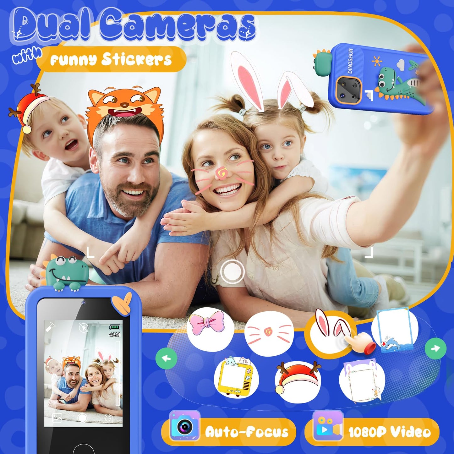 Luyiilo Kids Smart Phone Toy for Boys – 2.8-inch Touchscreen, 16 Learning Games, Dual Camera, 8G SD Card
