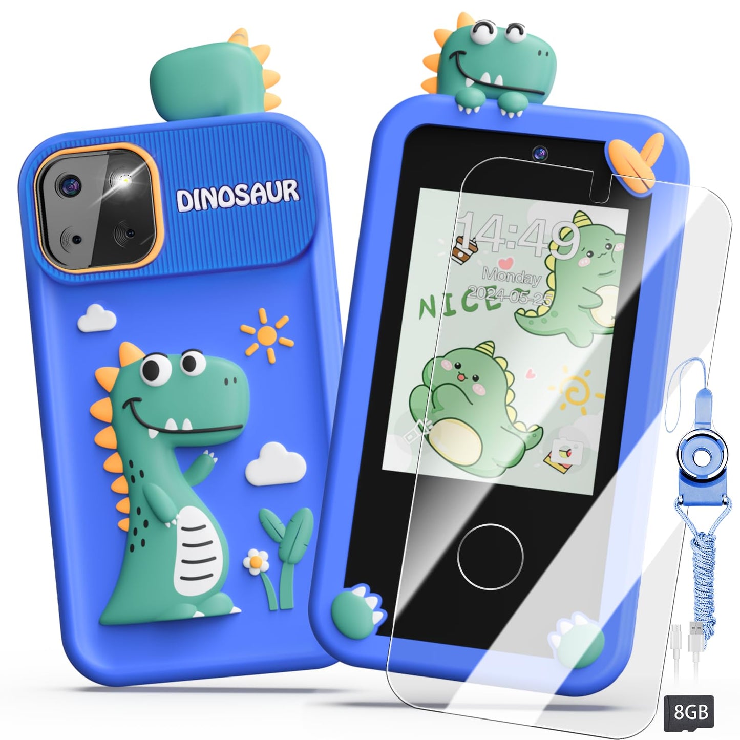 Luyiilo Kids Smart Phone Toy for Boys – 2.8-inch Touchscreen, 16 Learning Games, Dual Camera, 8G SD Card