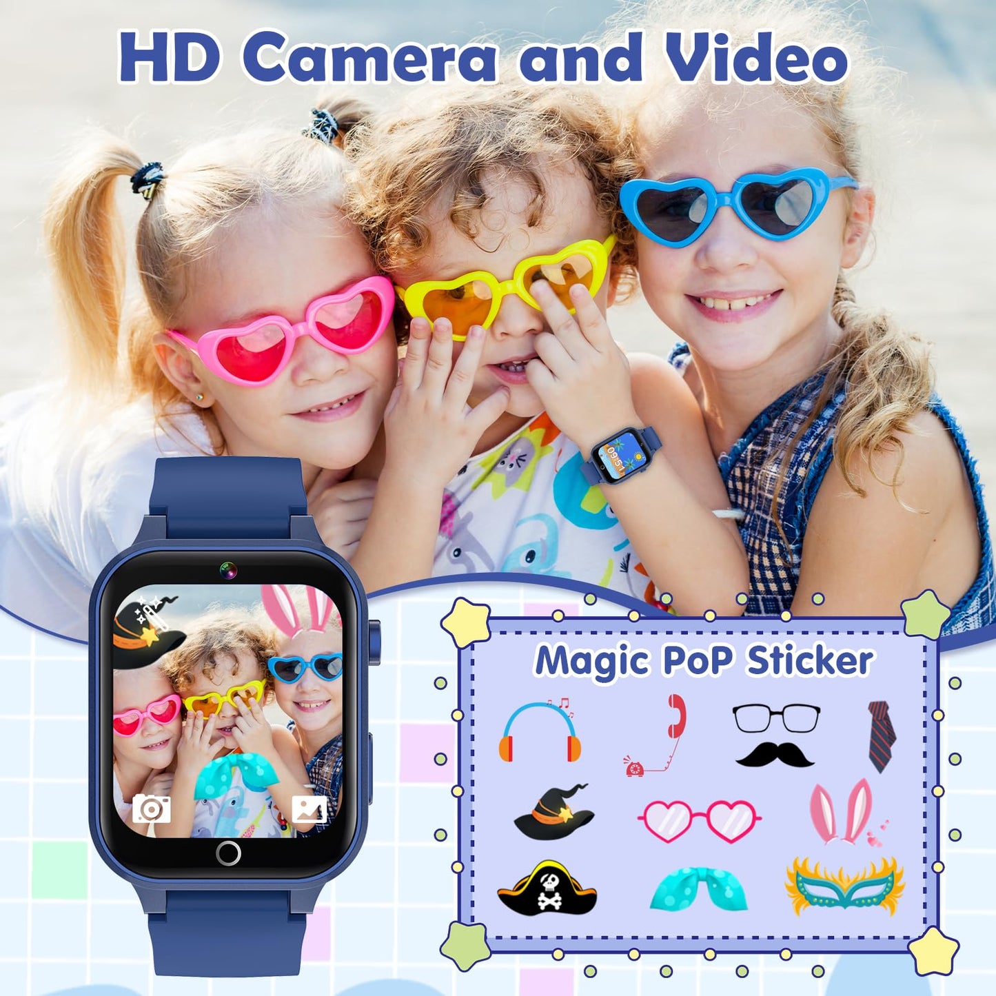 Luyiilo Kids Smart Watch with 26 Puzzle Games, HD Camera & Long Battery – Blue