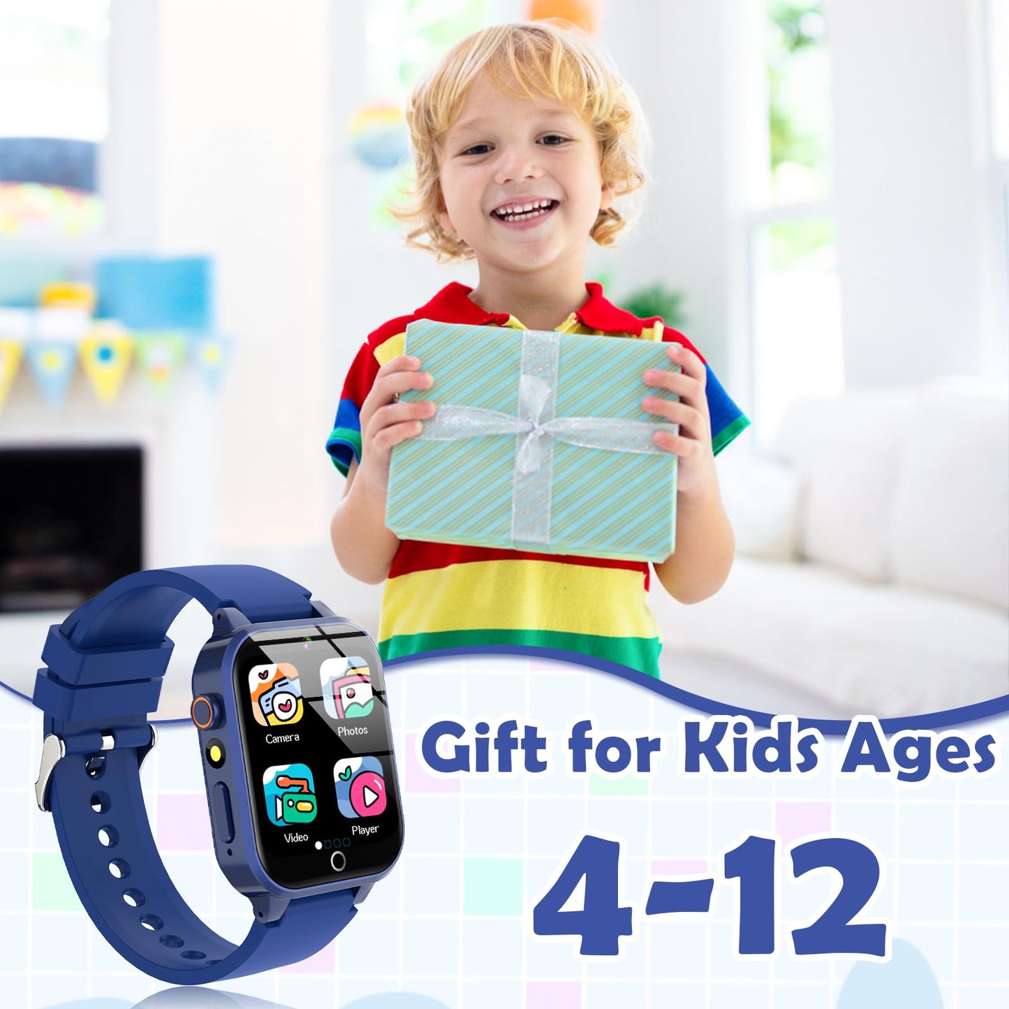 Luyiilo Kids Smart Watch with 26 Puzzle Games, HD Camera & Long Battery – Blue