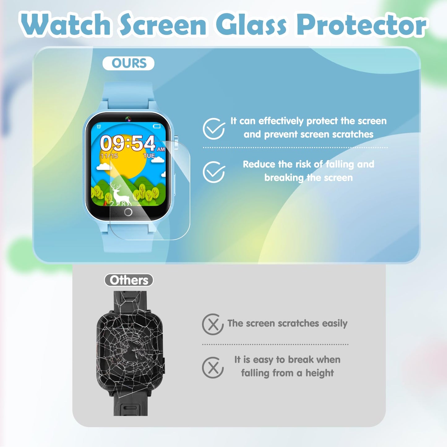 Luyiilo Kids Smart Watch – 26 Games, HD Camera, Touch Screen, 7–14 Day Battery, Soft Blue
