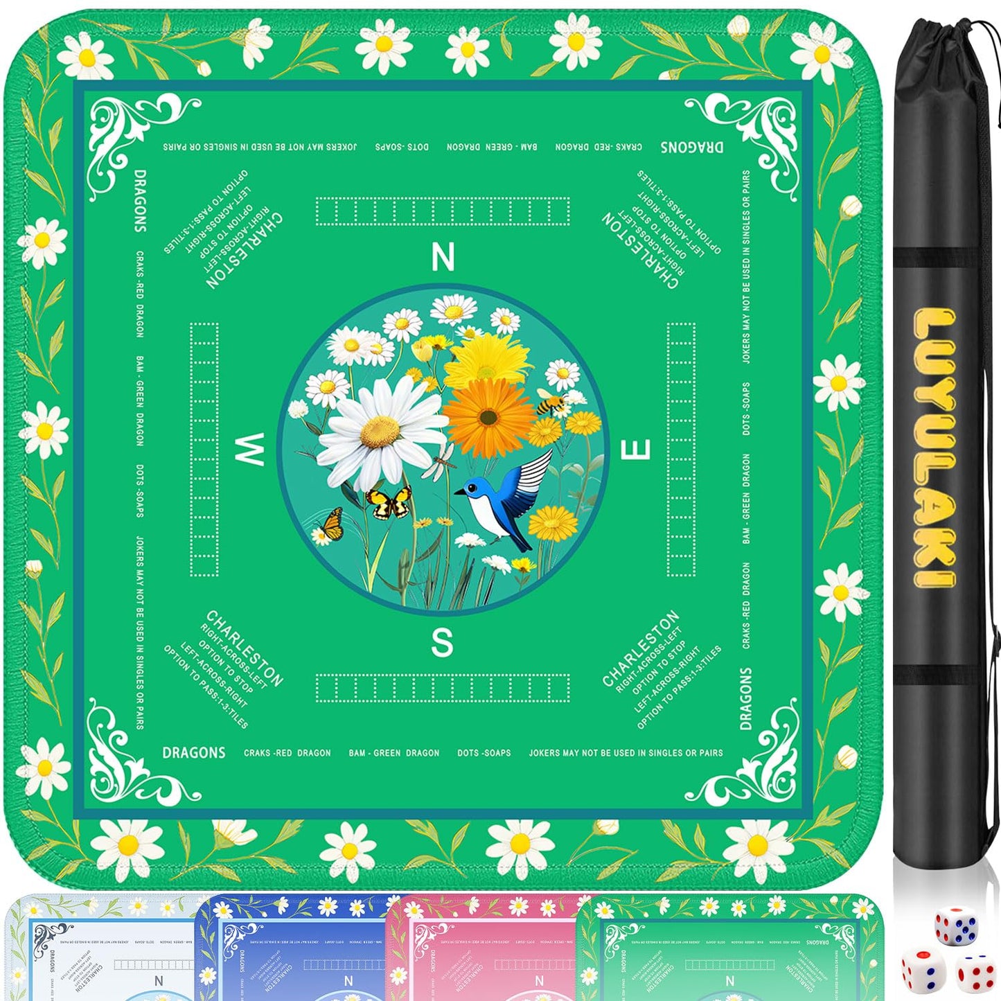 LUYULAKI Large Mahjong Mat 33.1x33.1 Inch – Quiet, Non-Slip Floral Table Cover