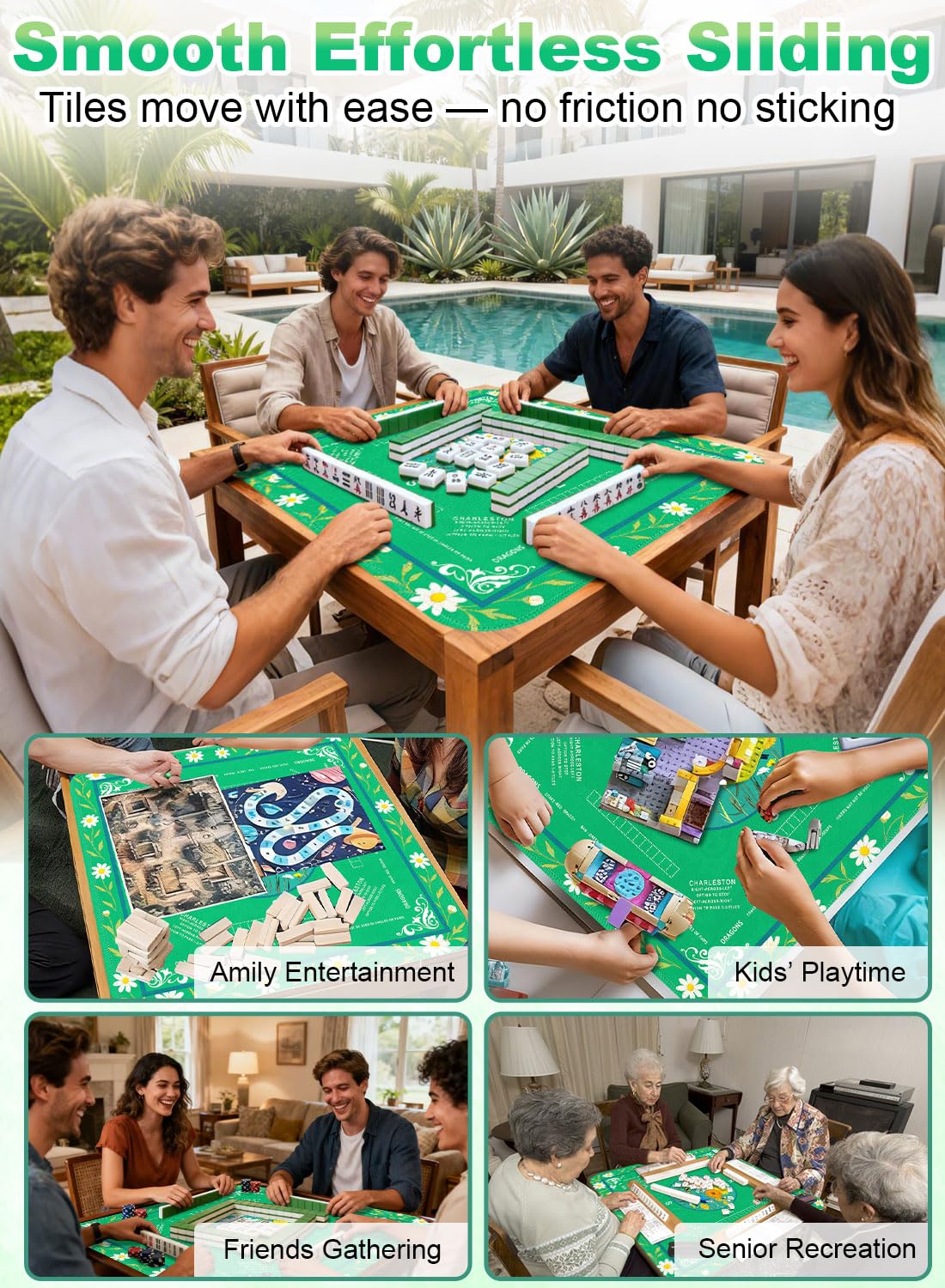 LUYULAKI Large Mahjong Mat 33.1x33.1 Inch – Quiet, Non-Slip Floral Table Cover