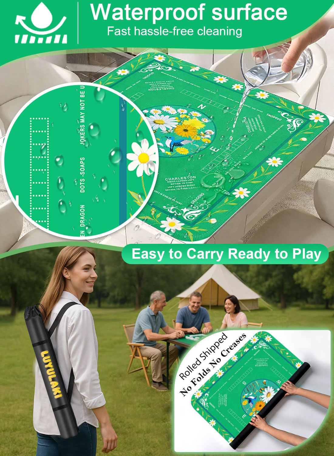 LUYULAKI Large Mahjong Mat 33.1x33.1 Inch – Quiet, Non-Slip Floral Table Cover