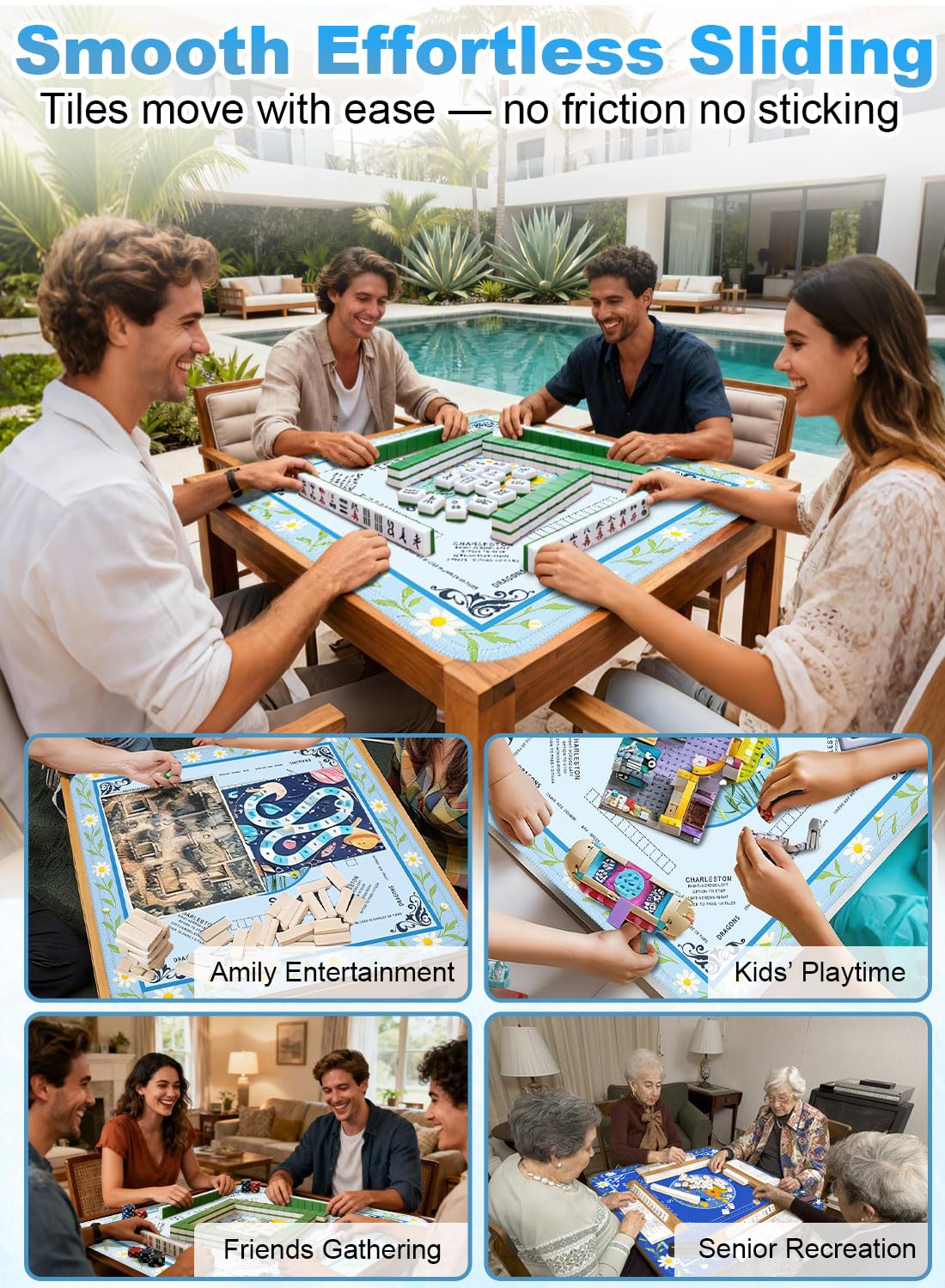 LUYULAKI Large Mahjong Mat 33.1in x 33.1in | Quiet Non-Slip Table Cover for American Mah Jongg
