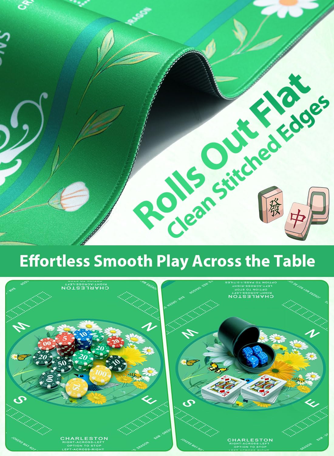 LUYULAKI Large Mahjong Mat 33.1x33.1 Inch – Quiet, Non-Slip Floral Table Cover