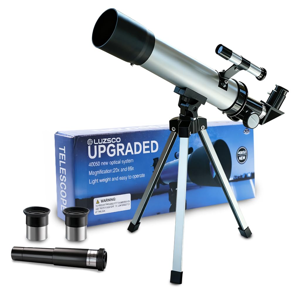 Luzsco Kids Telescope 50mm 100x – Beginner Silver with Tripod