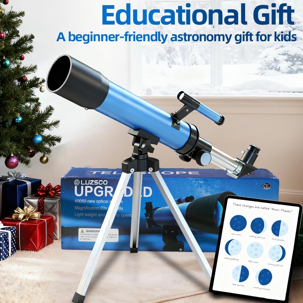 Luzsco Kids Telescope 50mm 100x – Beginner STEM Astronomy Kit
