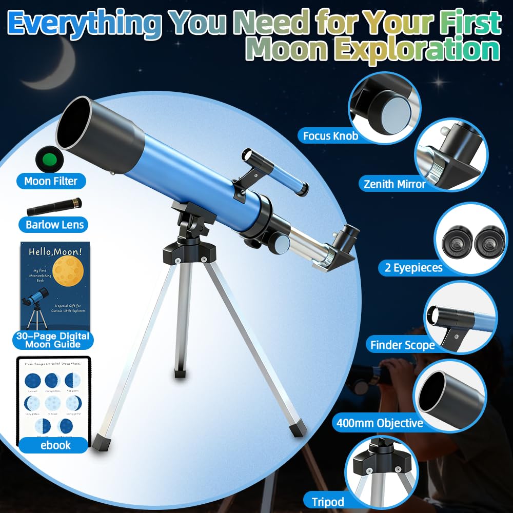 Luzsco Kids Telescope 50mm 100x – Beginner STEM Astronomy Kit