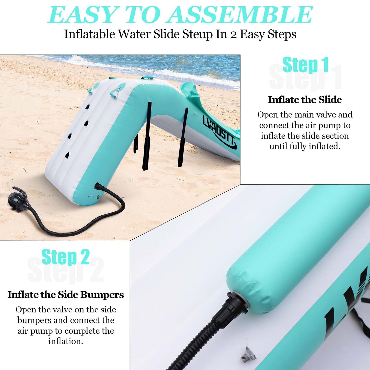 LVAOSTT Pontoon Waterfall Slide – Inflatable Water Play Island for Adults & Kids