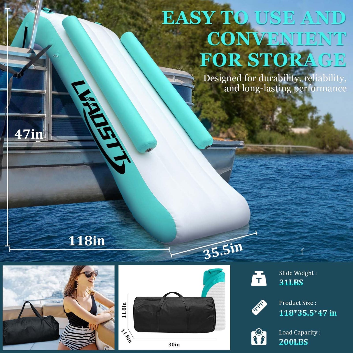 LVAOSTT Pontoon Waterfall Slide – Inflatable Water Play Island for Adults & Kids