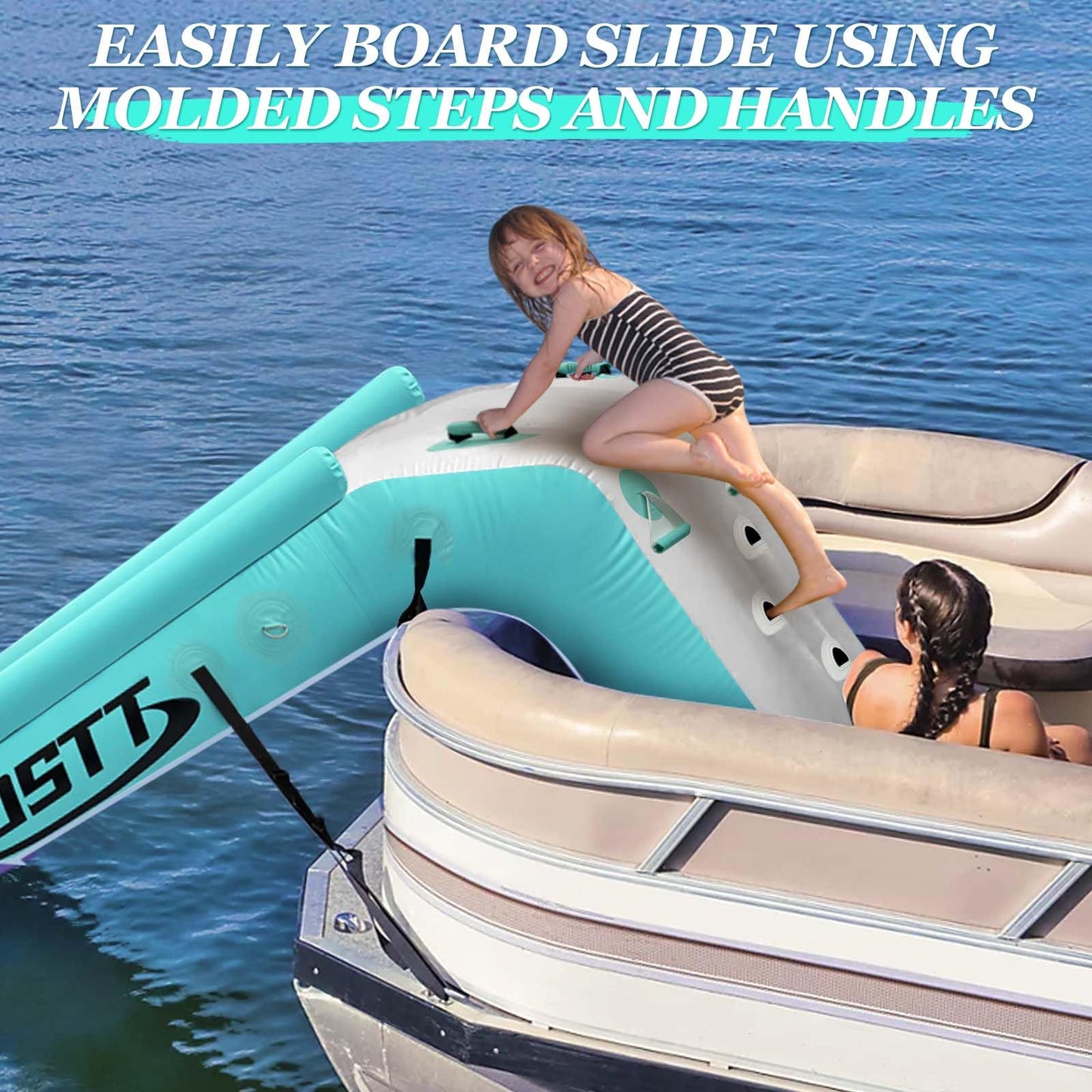 LVAOSTT Pontoon Waterfall Slide – Inflatable Water Play Island for Adults & Kids