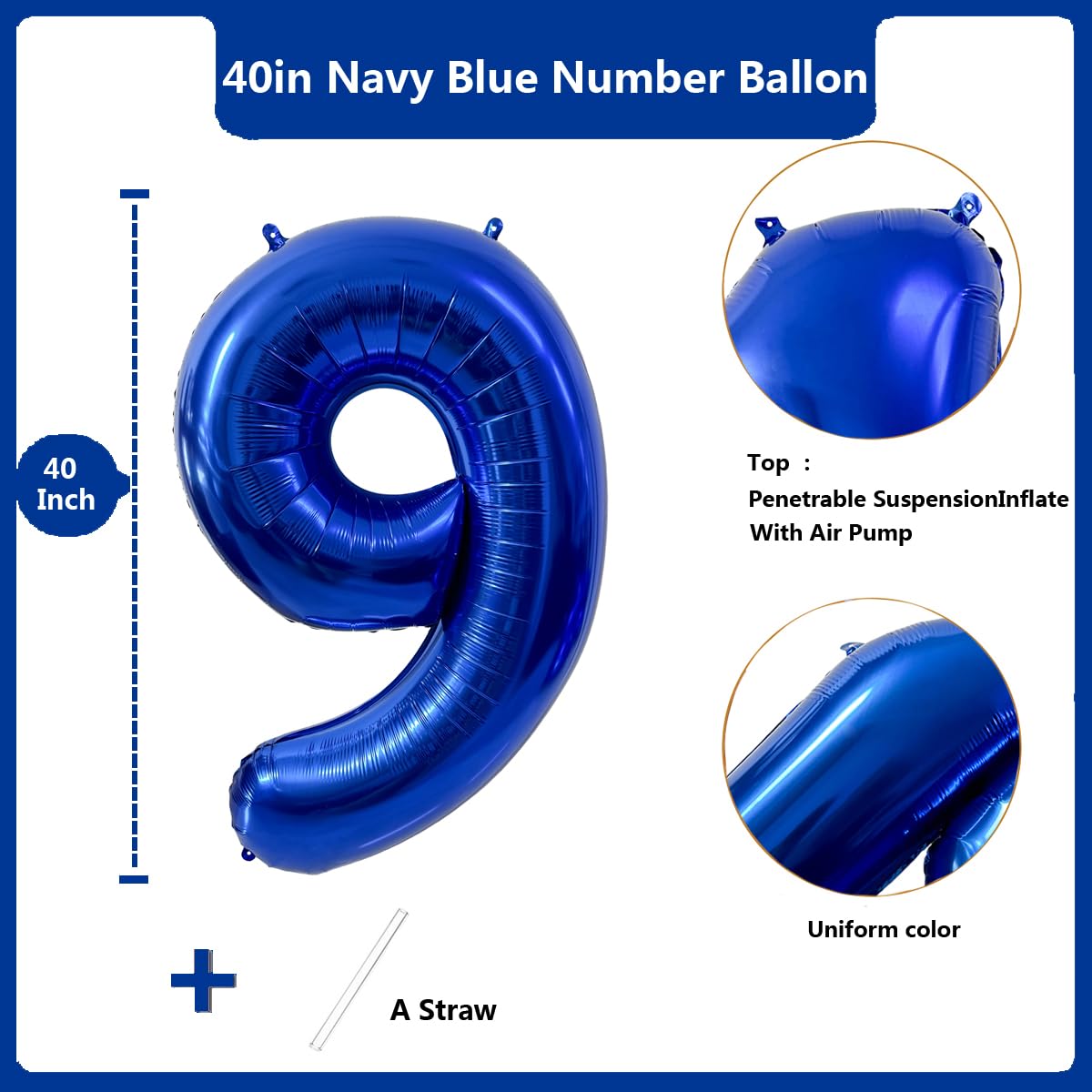 LVMOQIQIU 40-Inch Navy Blue Foil Number 9 Balloon – Large Party Decor