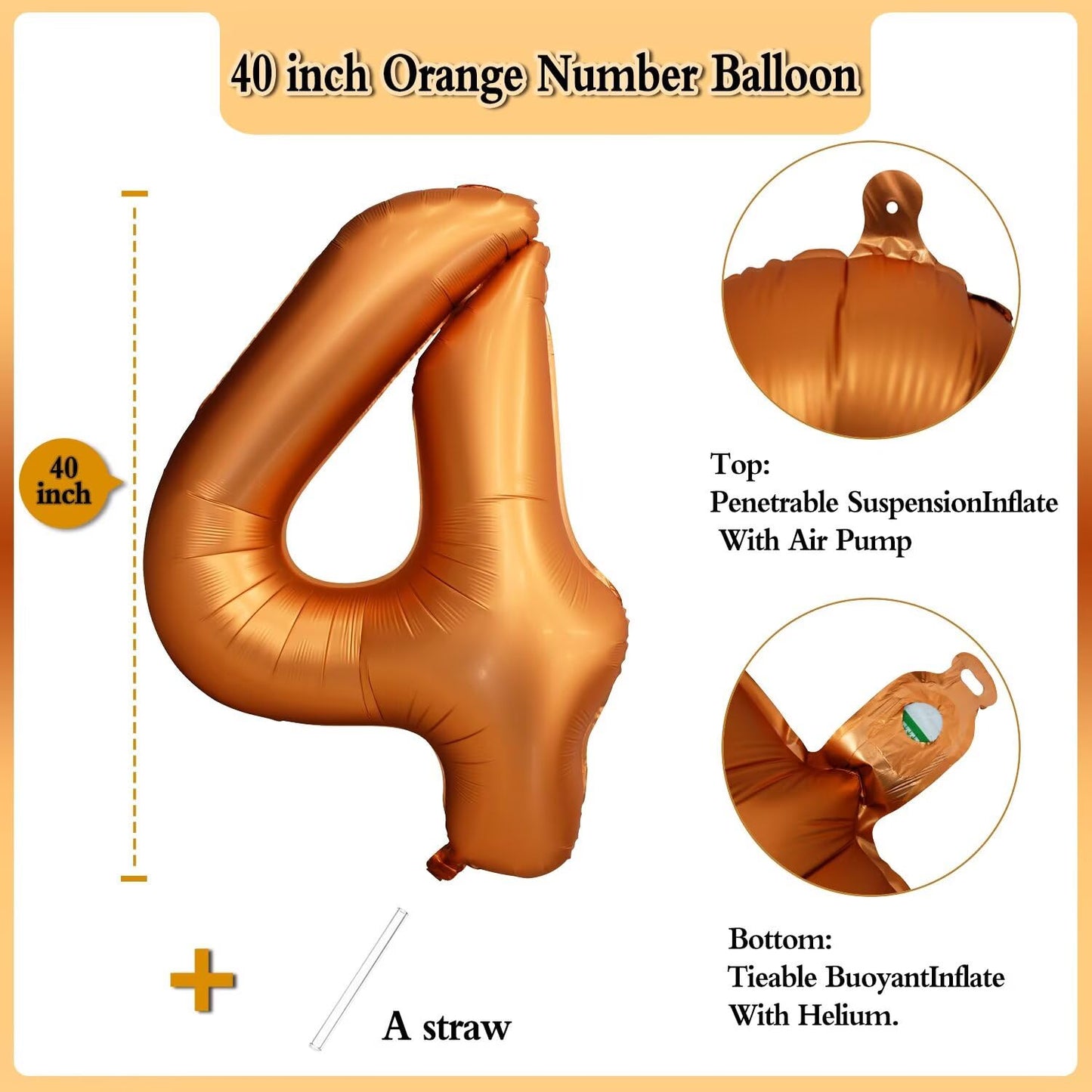 LVMOQIQIU 40-Inch Orange Foil Number Balloons — Birthday, Wedding, and Party Decor