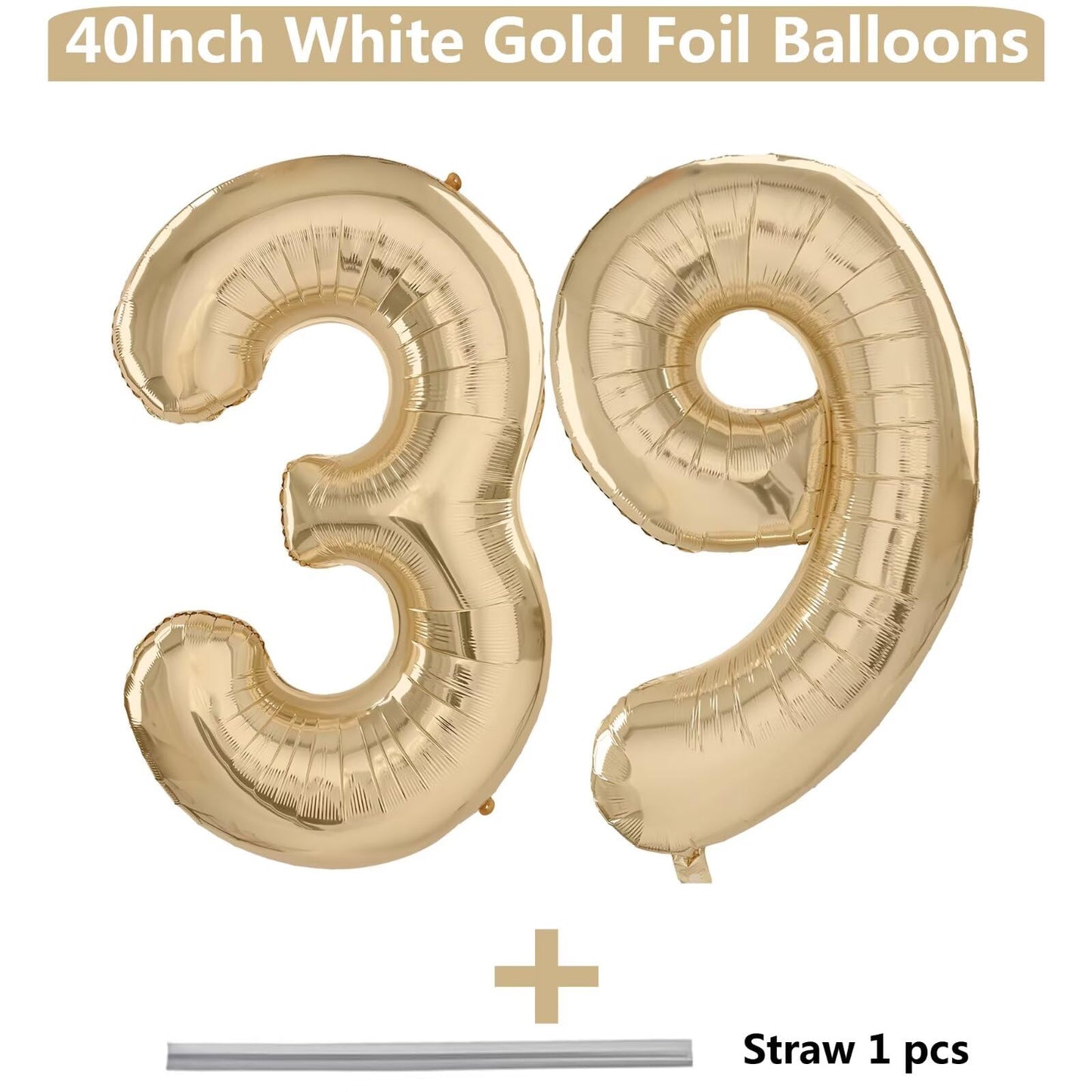 LVMOQIQIU Light Gold Foil Number Balloons 40 Inch – 39th Birthday Champagne Gold
