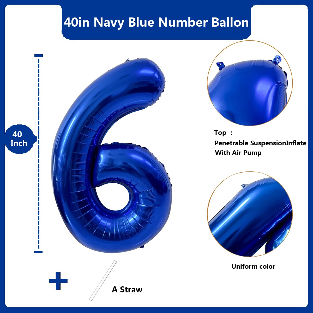 LVMOQIQIU 40-Inch Navy Blue Foil Number 6 Balloon | Large Party Decor