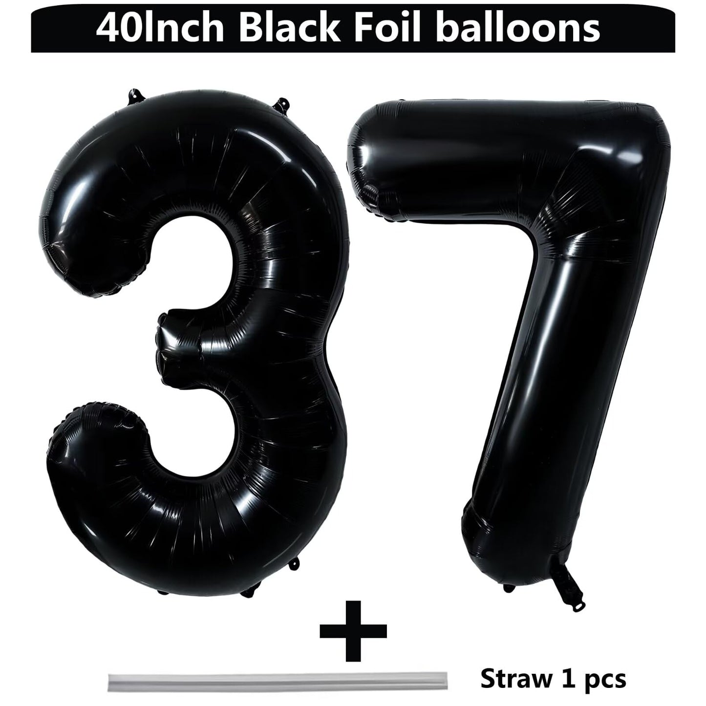 LVMOQIQIU Black 37 Number Balloon – 40-Inch Foil Balloons for Party Decor