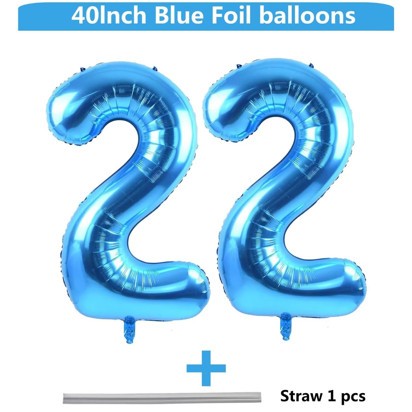 LVMOQIQIU 40 Inch Blue Foil Number Balloon 22 – Large Party Decor for Birthday, Anniversary, Wedding