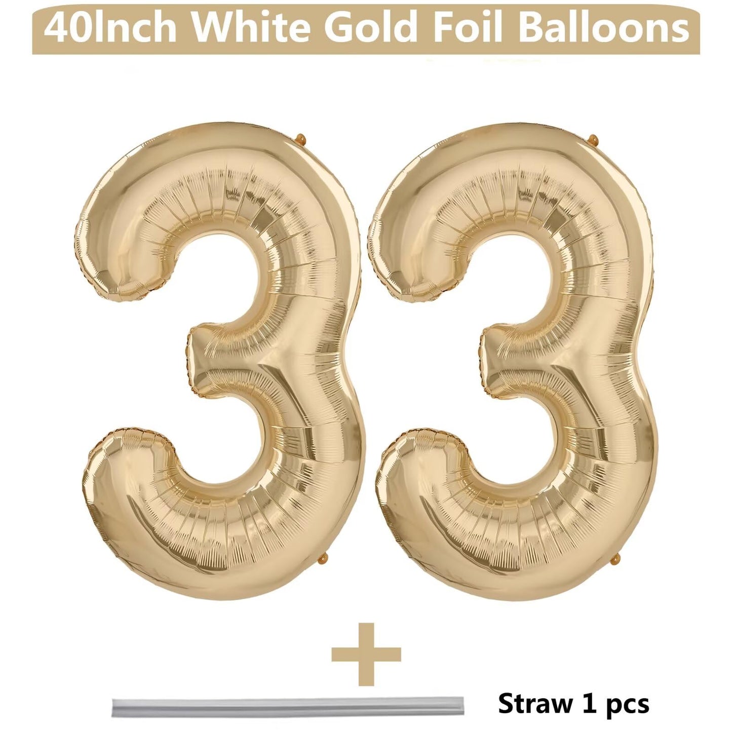 Light Gold 33 Number Balloon – 40-Inch Foil Birthday Decor | LVMOQIQIU