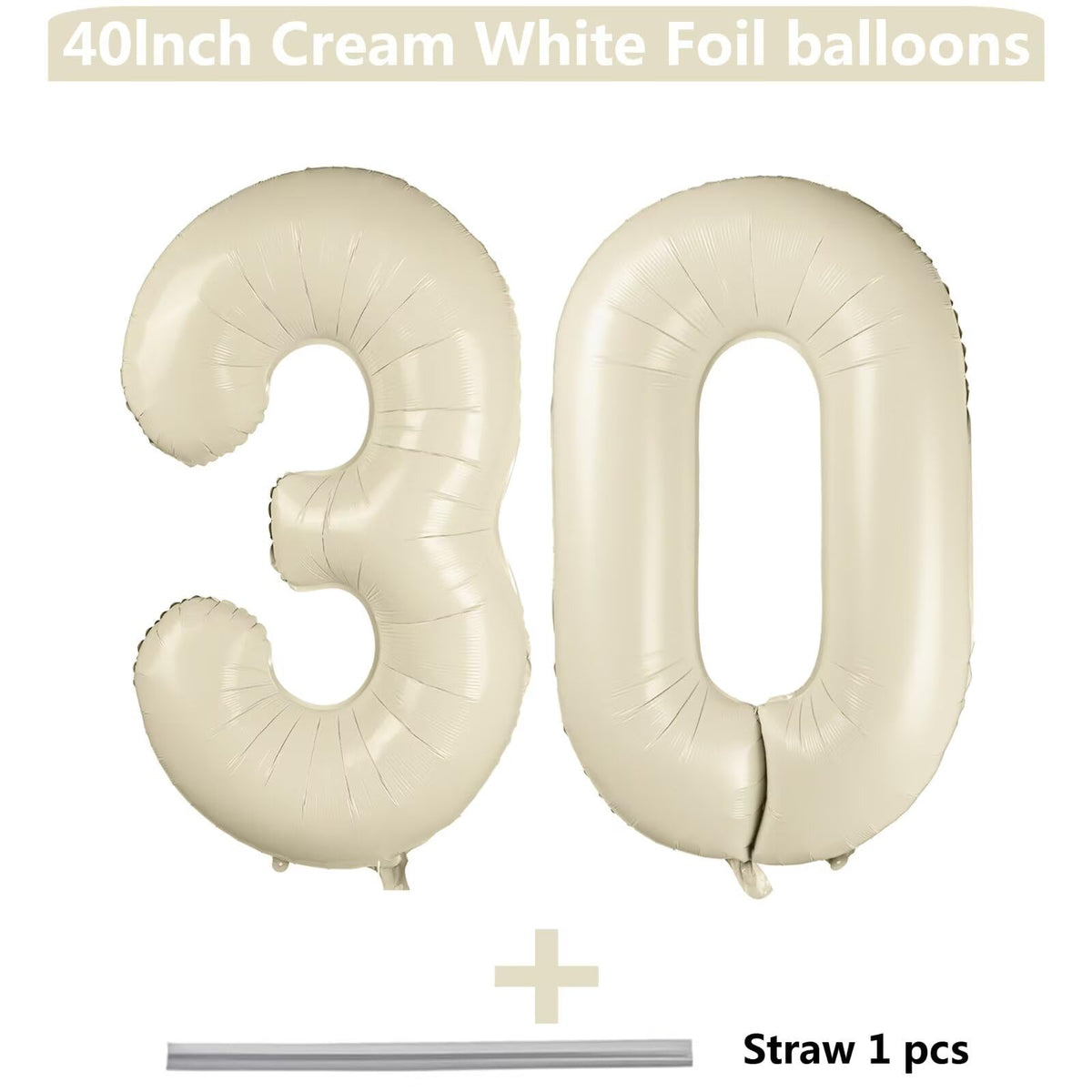 LVMOQIQIU Cream White 40-Inch Foil Number Balloon 30 – Elegant Birthday, Wedding & Anniversary Decor