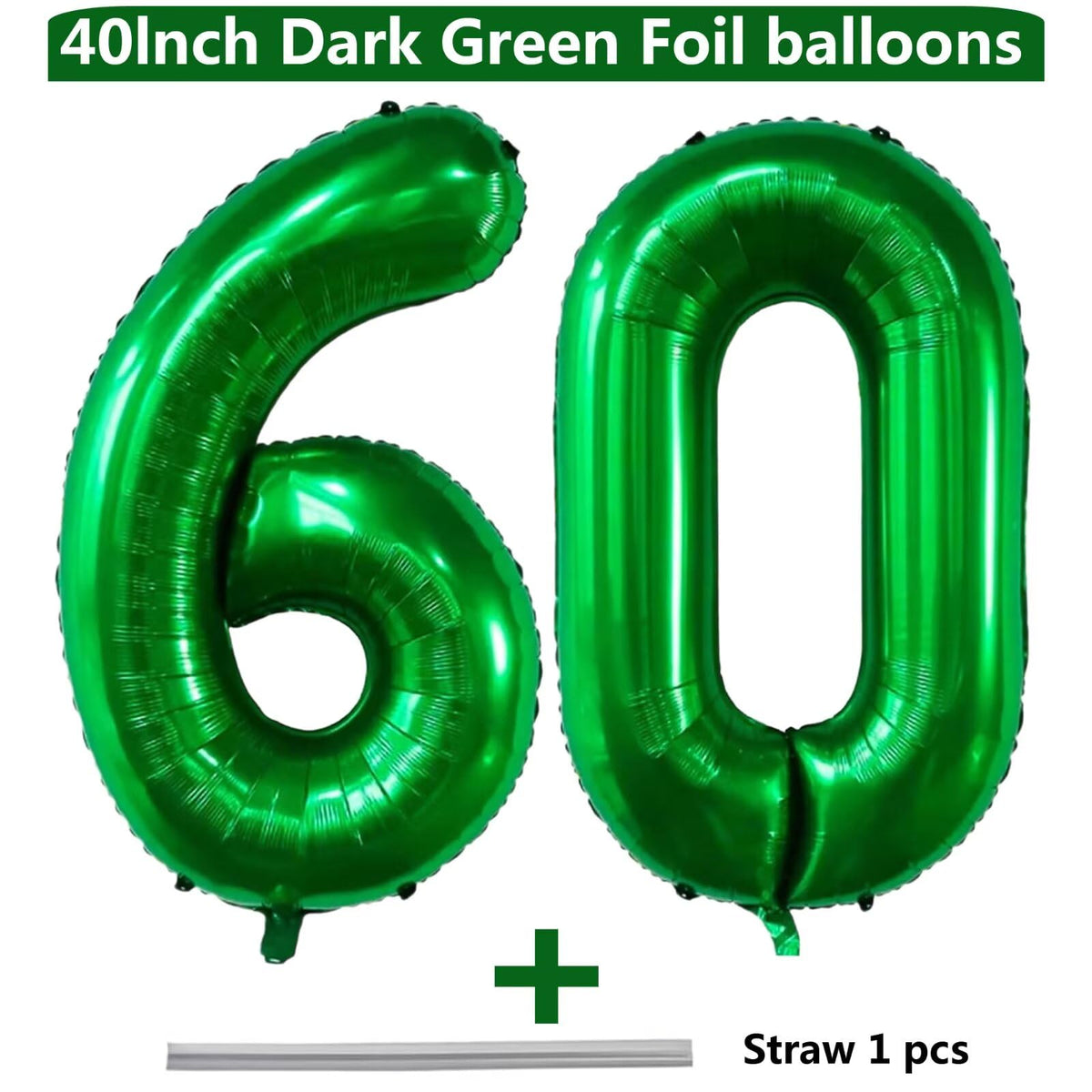 LVMOQIQIU 40 Inch Dark Green 60 Balloon – Large Foil Number Balloons for Birthday, Wedding, Anniversary