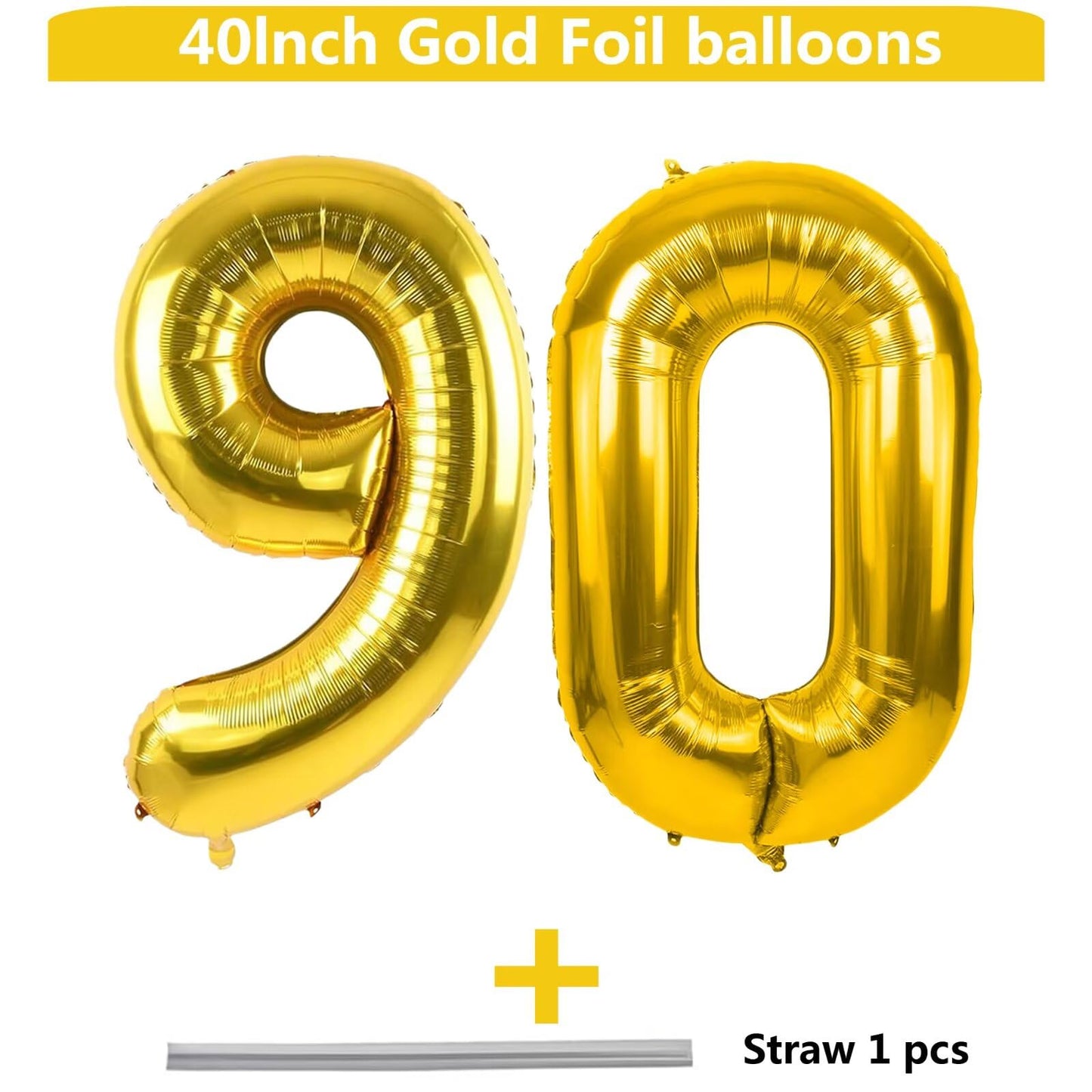 LVMOQIQIU Gold 90th Birthday Balloons — 40-Inch Foil Number Balloon (90)
