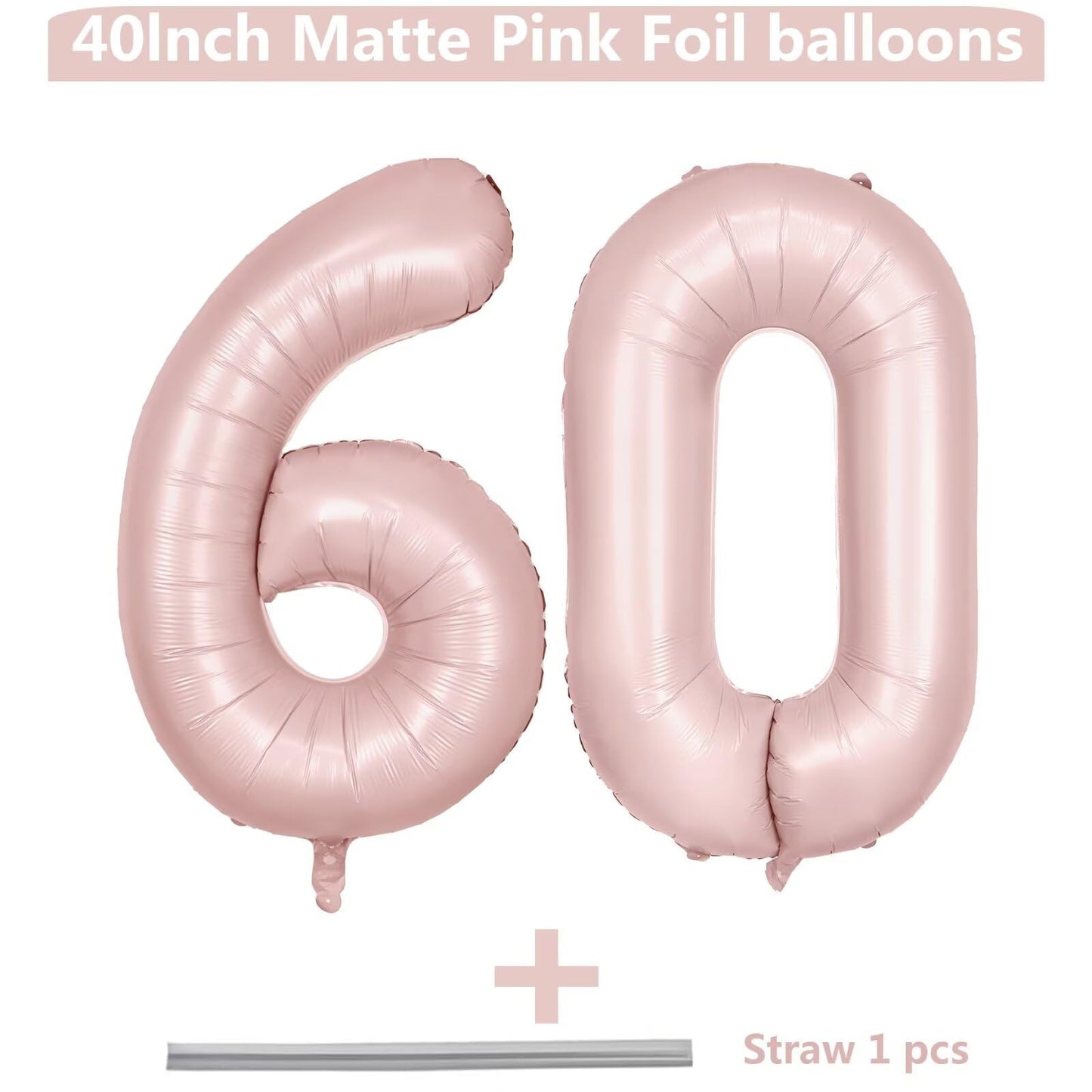 LVMOQIQIU 40 Inch Light Pink 60-Number Balloon | Matte Pink Large Foil Balloons for Birthday, Wedding & Party
