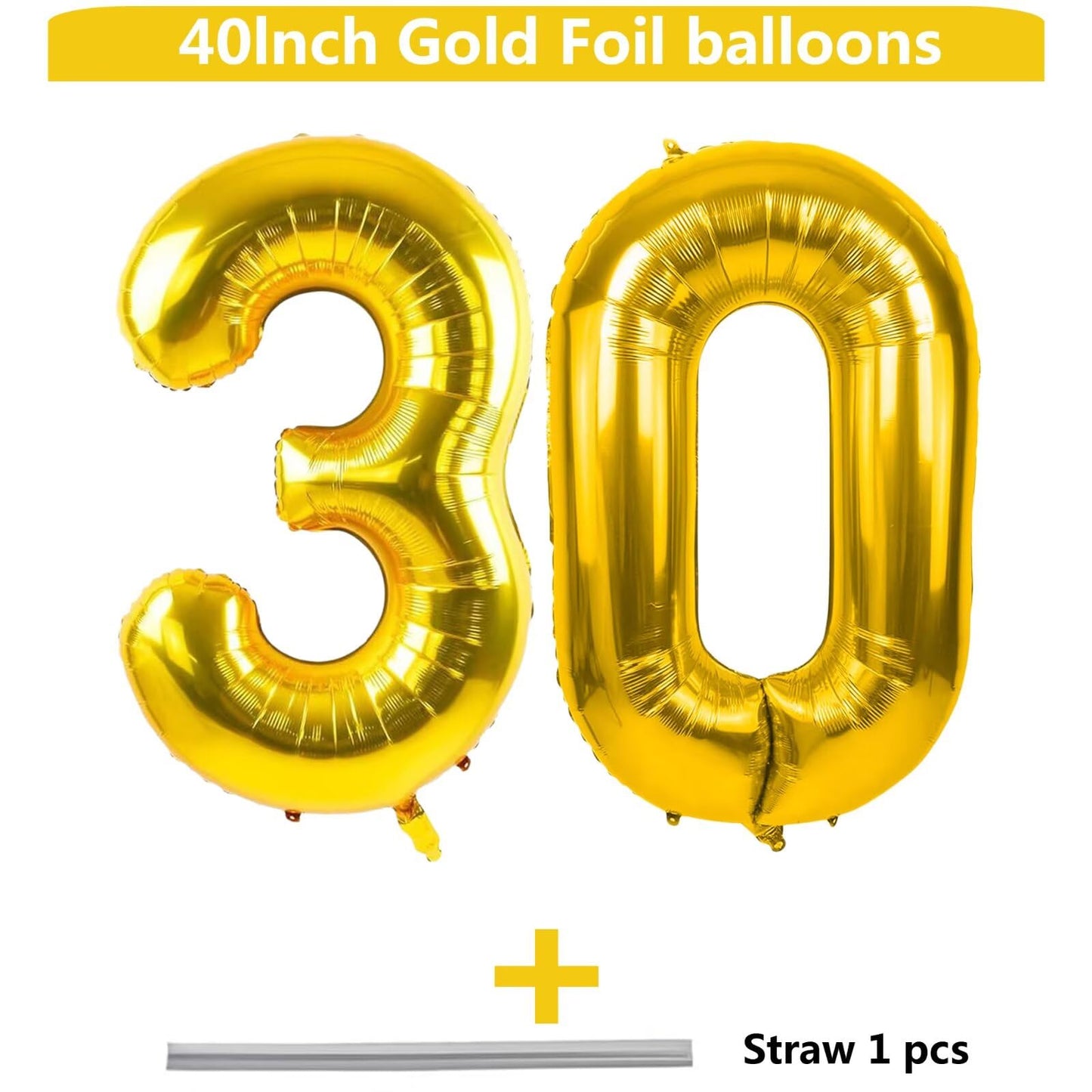 LVMOQIQIU Gold 30-Number Balloon – 40 Inch Foil Number Balloon for 30th Birthday, Weddings & Milestones