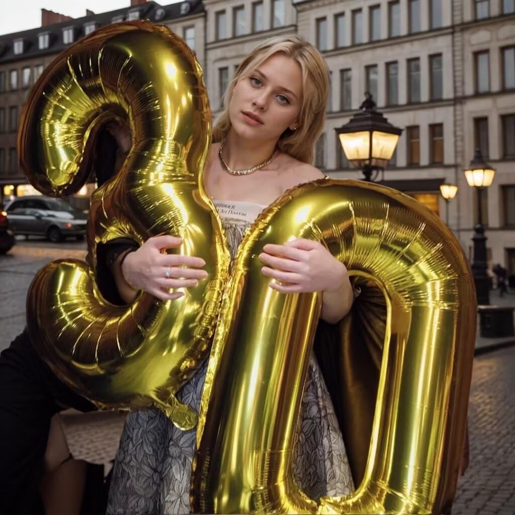 LVMOQIQIU Gold 30-Number Balloon – 40 Inch Foil Number Balloon for 30th Birthday, Weddings & Milestones