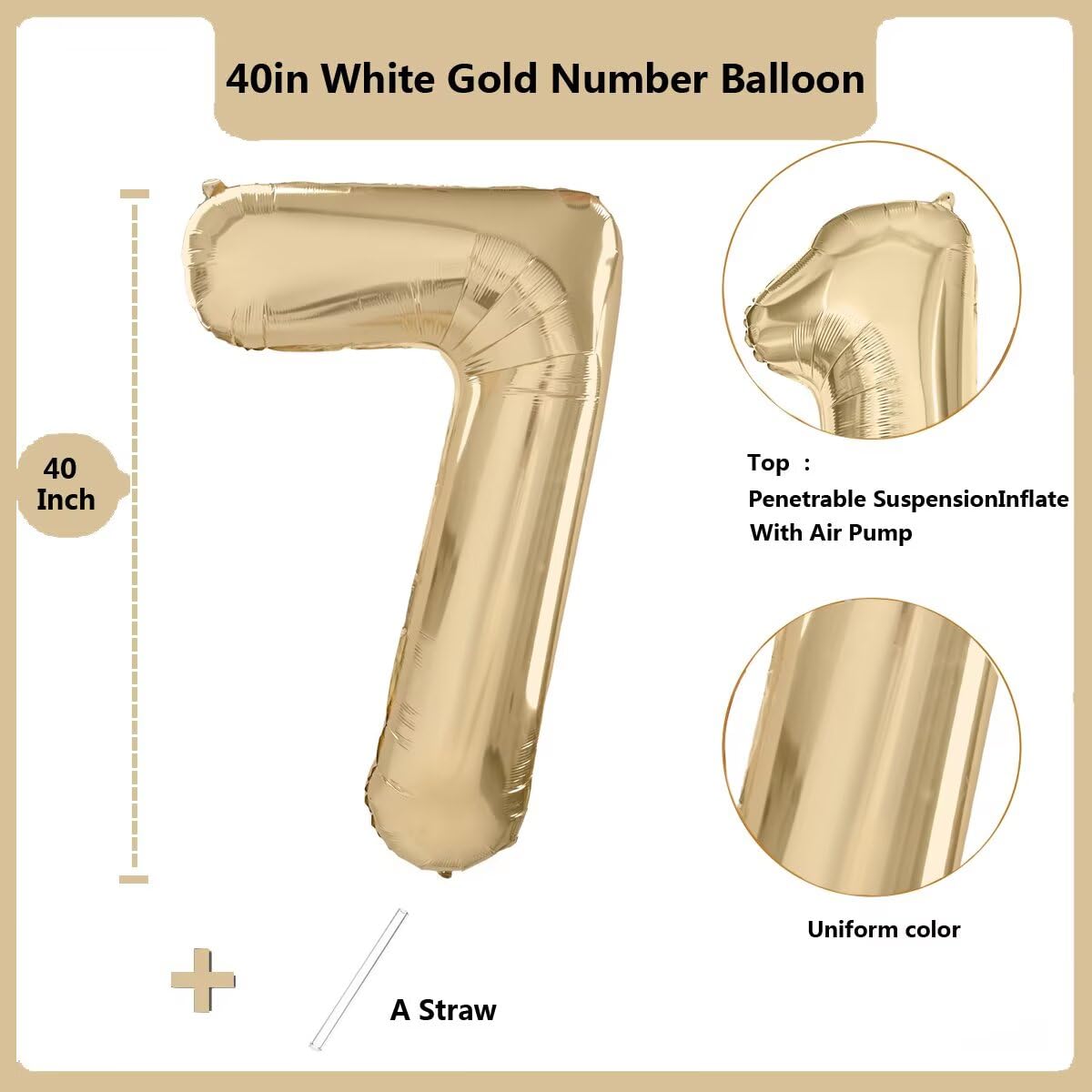 LVMOQIQIU Light Gold 7 Number Balloon – 40in Foil Birthday & Wedding Decor