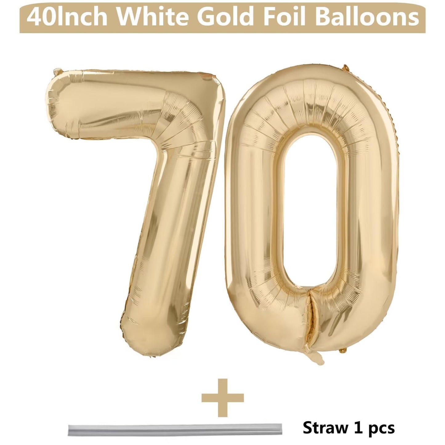LVMOQIQIU Light Gold 70th Birthday Balloon – 40-Inch Foil Number Balloon