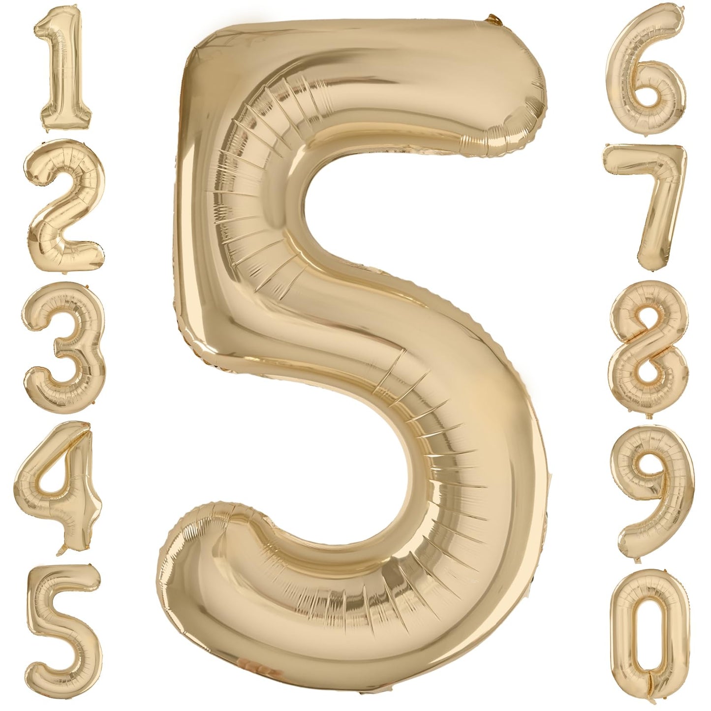 LVMOQIQIU Light Gold Number Balloon 40 Inch - 5th Birthday Foil Balloon, Champagne Gold
