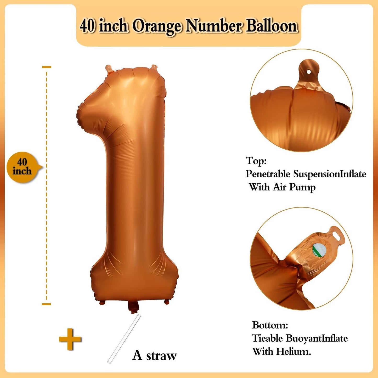 LVMOQIQIU 40-Inch Orange Foil Number Balloon – 1 | Birthday, Anniversary & Party Decorations