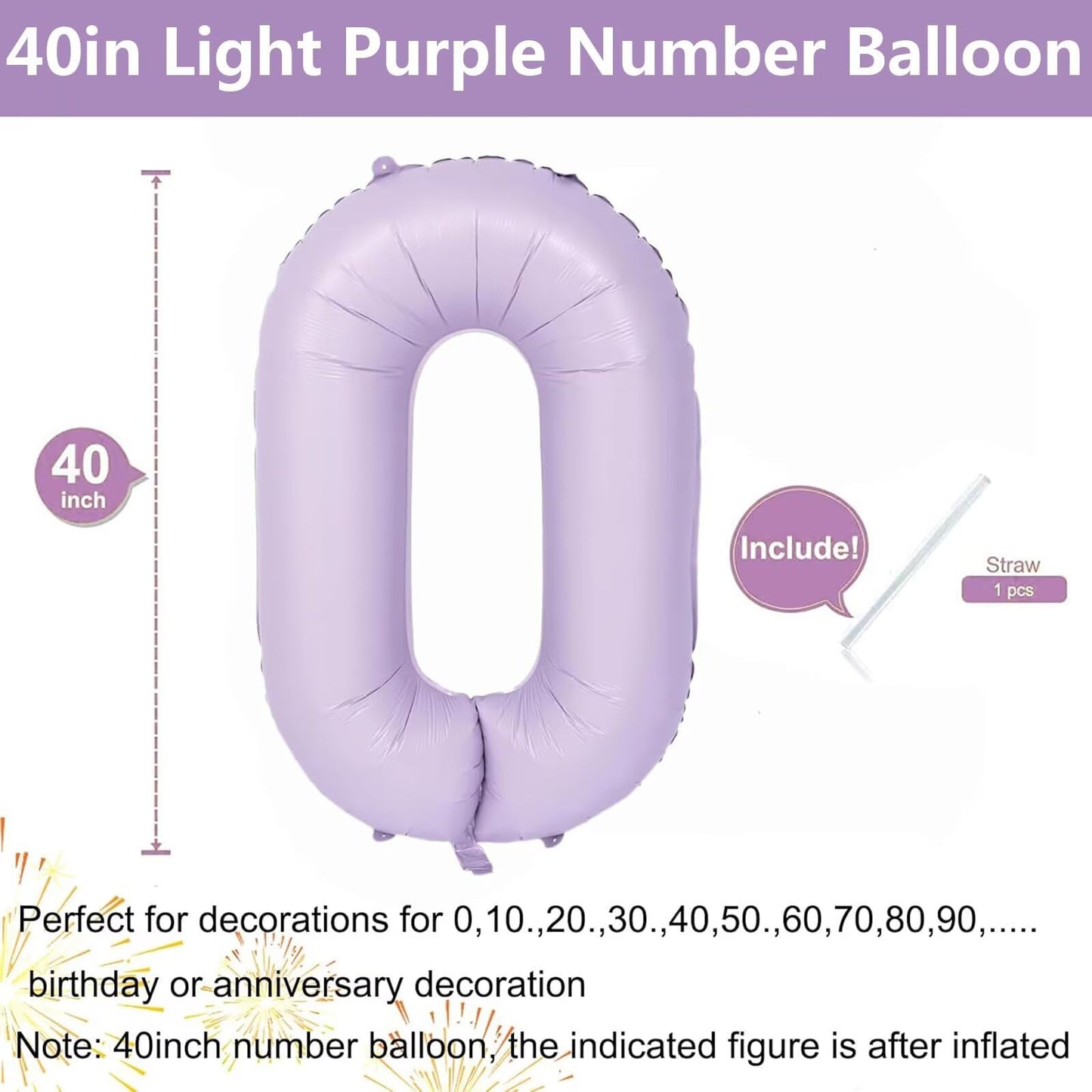 LVMOQIQIU Purple 0 Number Balloon — 40-Inch Matte Foil Balloon for Parties